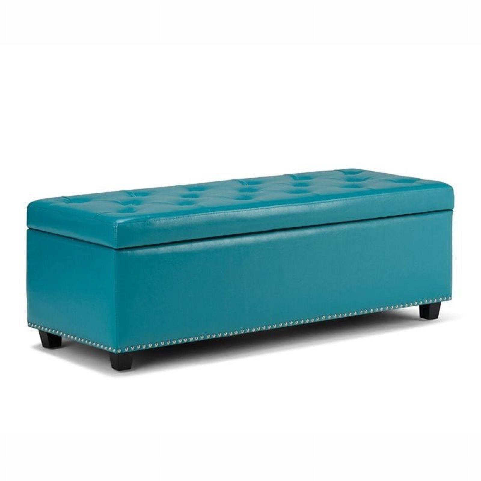 Mediterranean Blue Tufted Bonded Leather Large Storage Ottoman