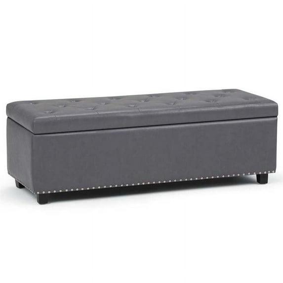 Simpli Home Hamilton 48"W Upholstered Storage Ottoman Bench with Lift-Top Lid, Tufted Design, and Nailhead Trim
