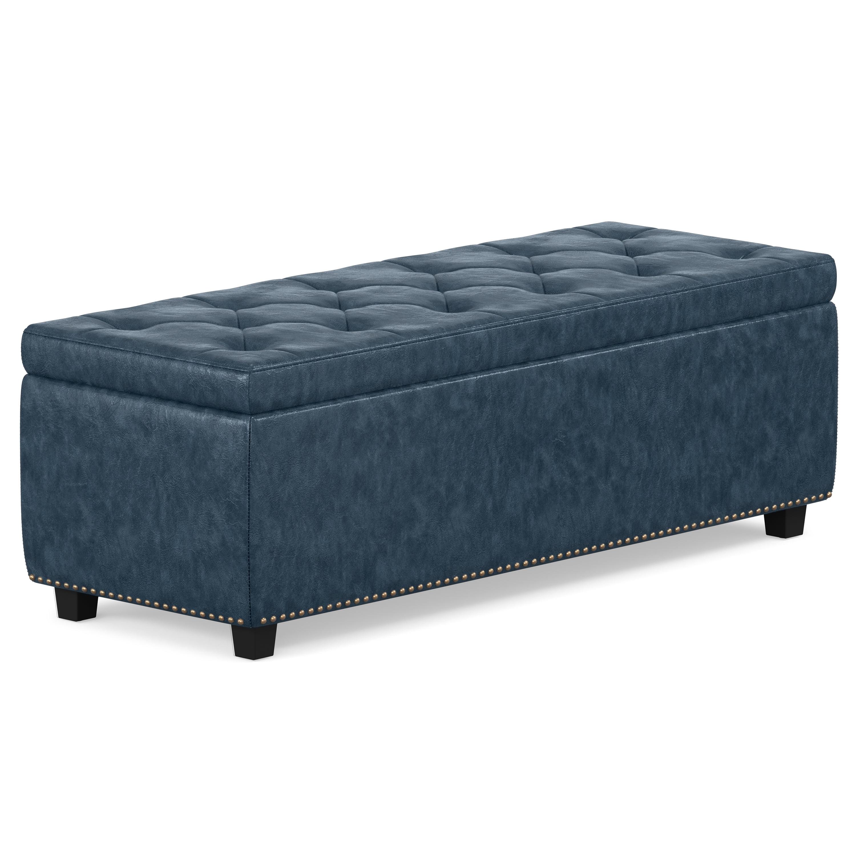 Simpli Home Hamilton 48"W Upholstered Storage Ottoman Bench with Lift-Top Lid, Tufted Design, and Nailhead Trim