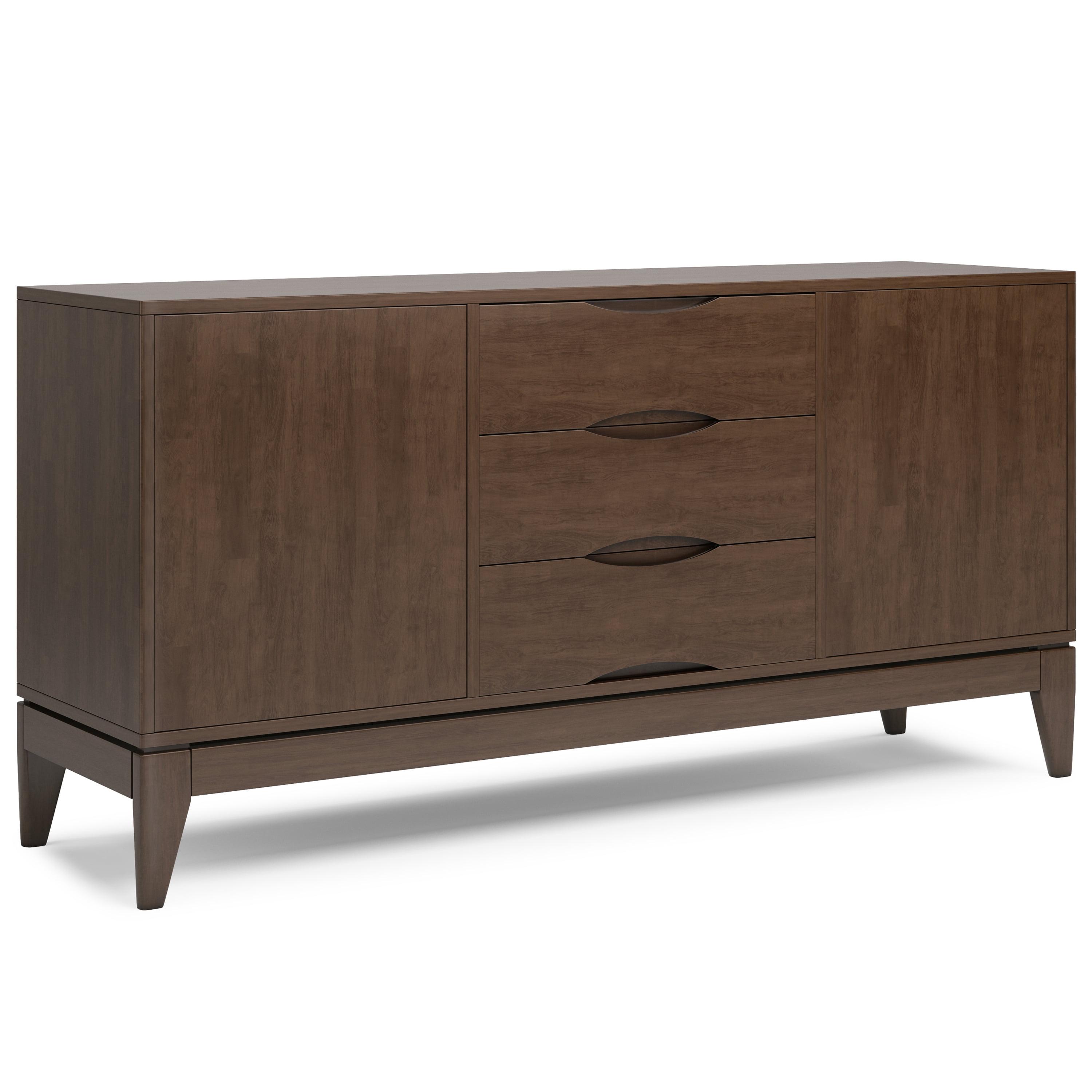 Walnut Brown 60" Solid Wood Mid-Century Sideboard Buffet