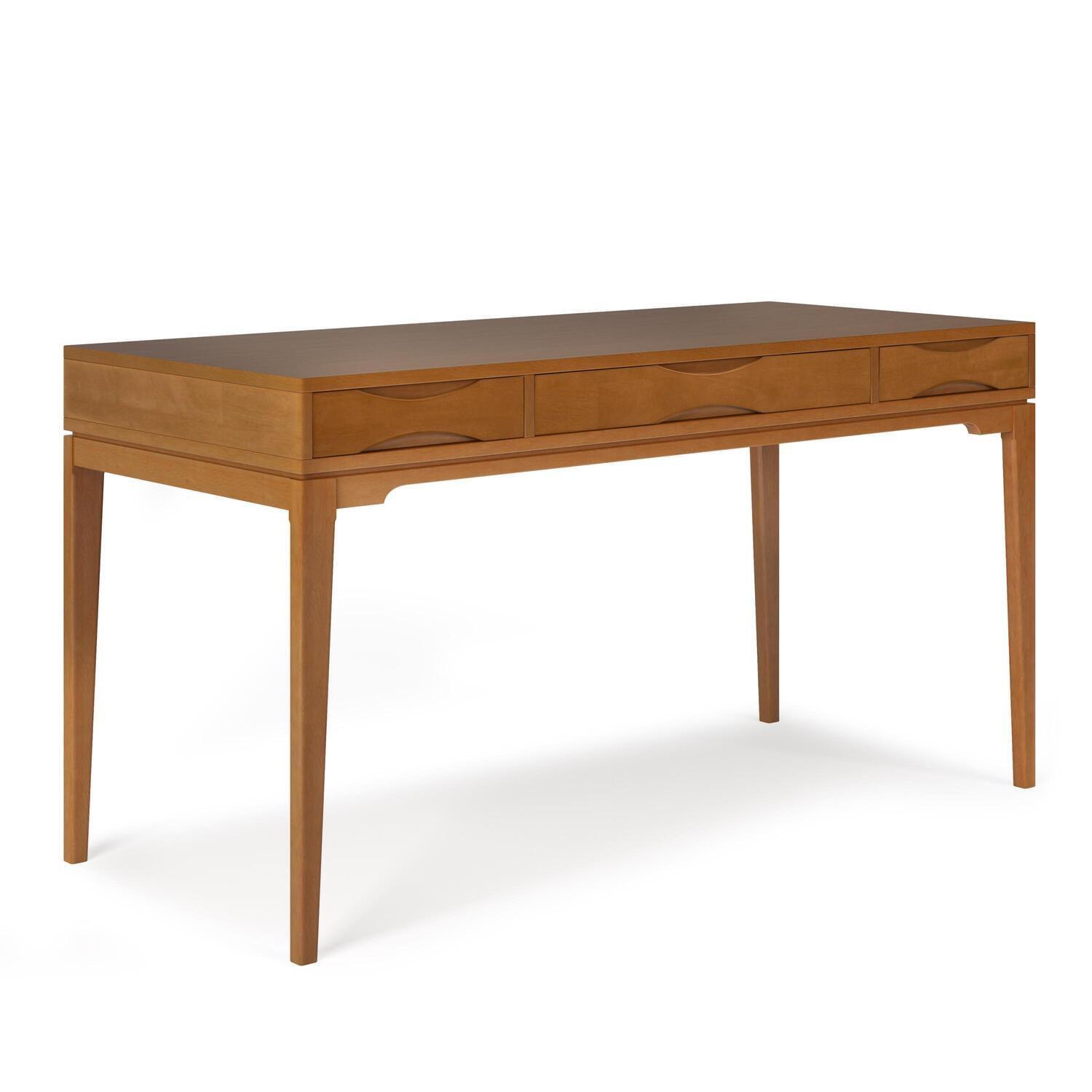 Simpli Home Harper Solid Wood Mid-Century Modern 60" Desk in Light Golden Brown