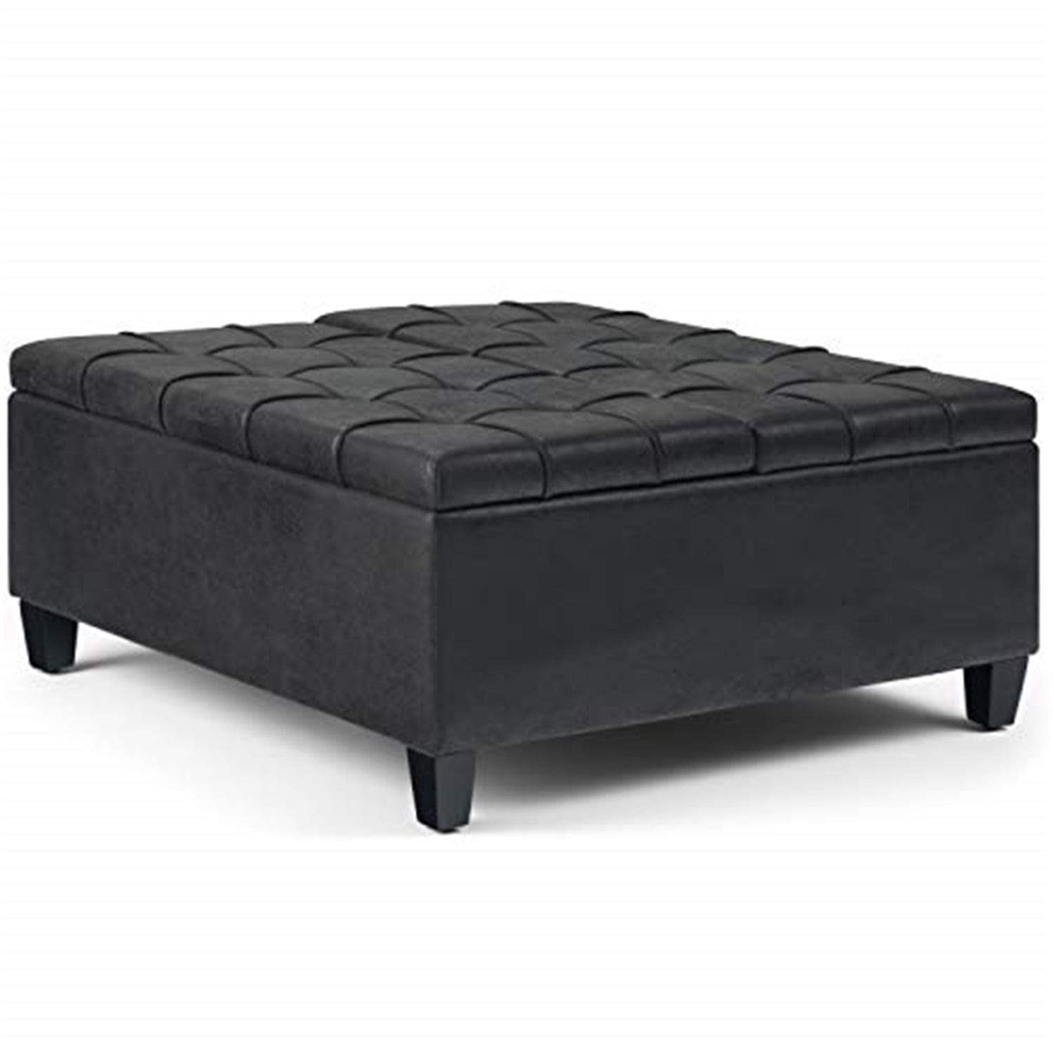 Harrison 36" Black Faux Leather Tufted Coffee Table Ottoman