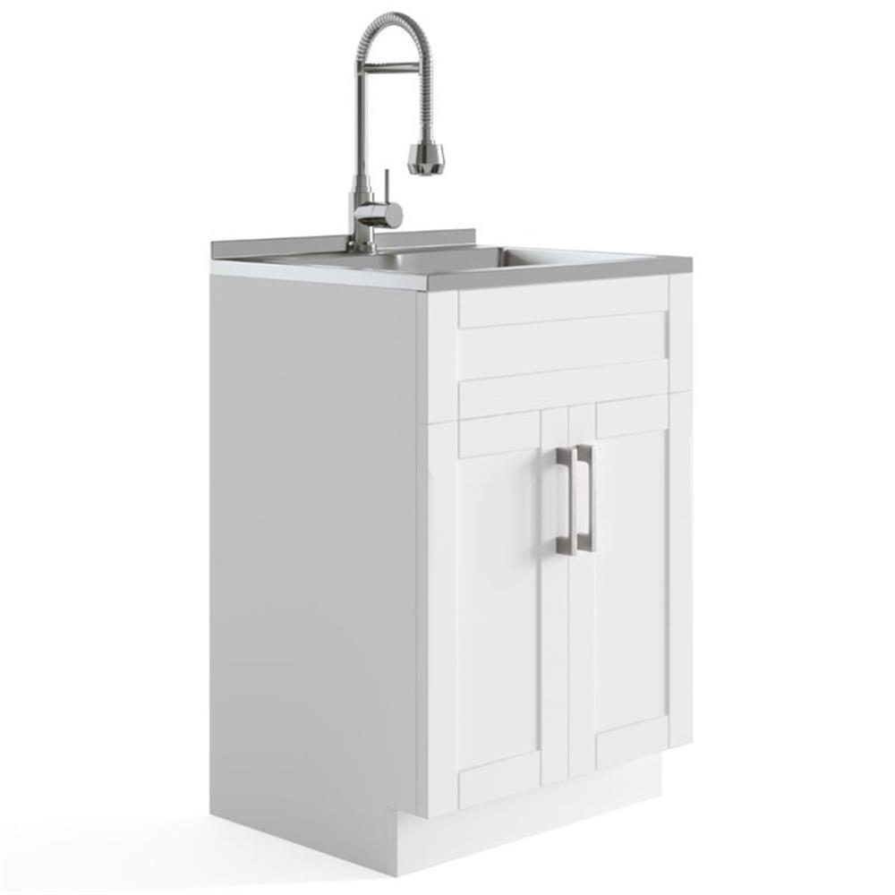 Hennessy 24" White Laundry Cabinet with Stainless Steel Sink