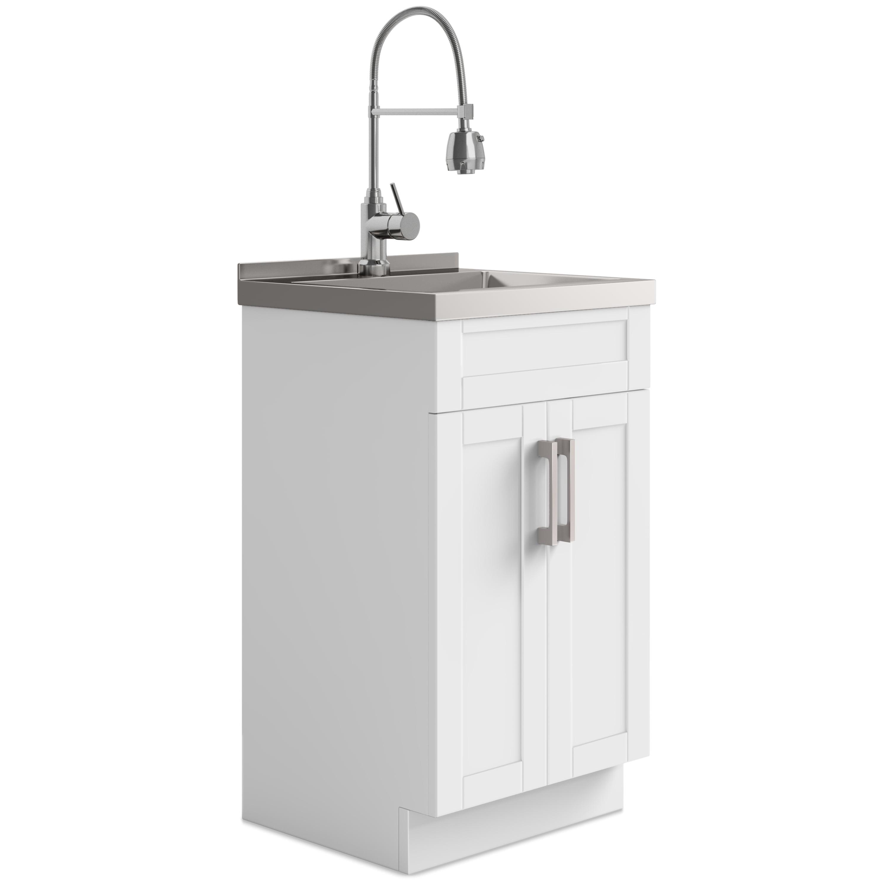 Transitional 20 inch Deluxe Laundry Cabinet with Faucet and Stainless Steel Sink in White