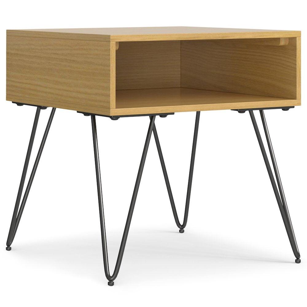 Hunter 22"W Solid Wood Industrial Square End Table with Hairpin Legs and Open Storage
