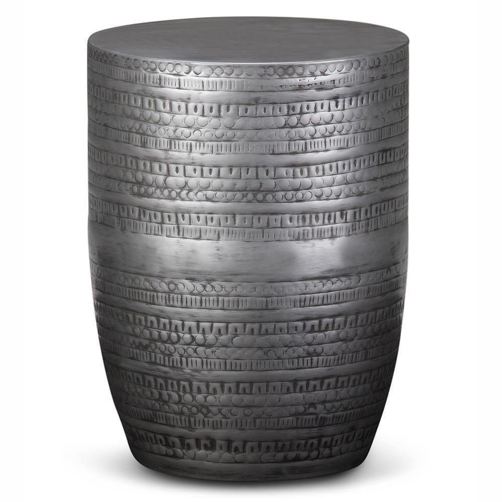 Simpli Home 15"W Metal Boho End Table with Drum Design and Textured Finish, Assembled