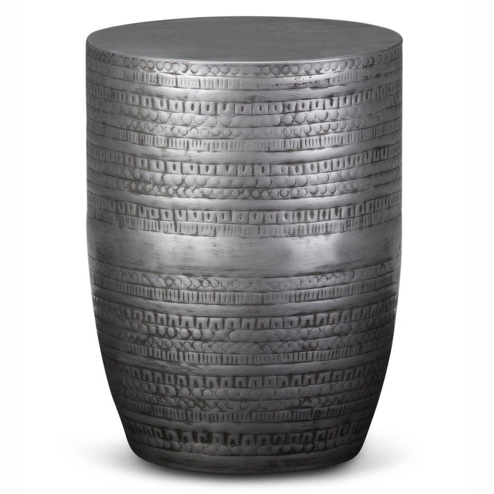 Simpli Home 15"W Metal Boho End Table with Drum Design and Textured Finish, Assembled