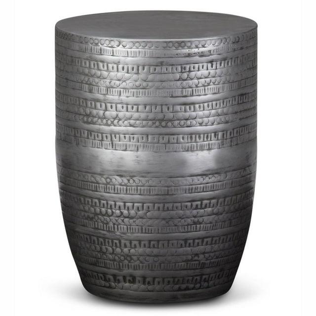 Simpli Home 15"W Metal Boho End Table with Drum Design and Textured Finish, Assembled