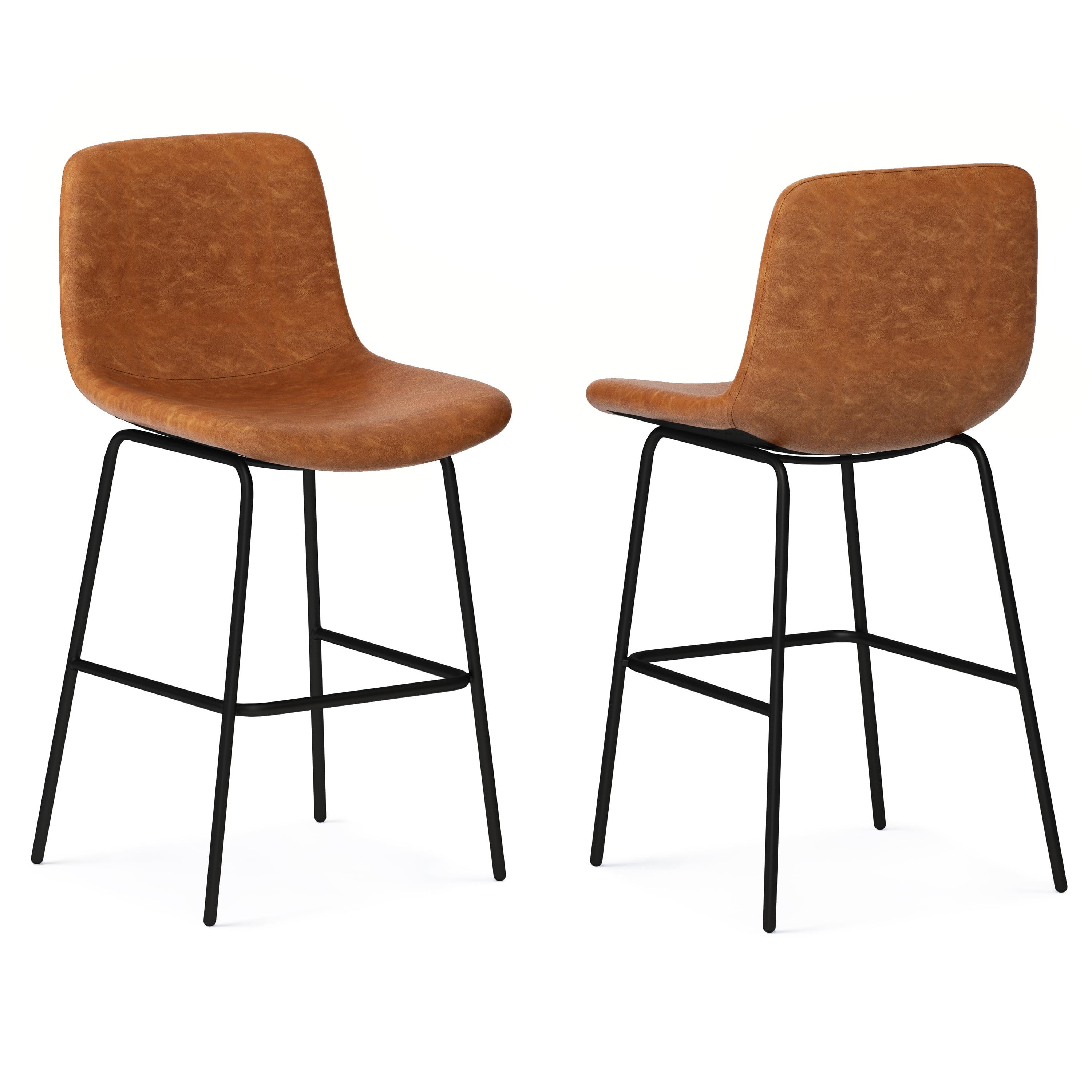 Simpli Home Jolie Upholstered Vegan Faux Leather Contemporary Counter Stool with Padded Bucket Seat and Footrest (Set of 2)