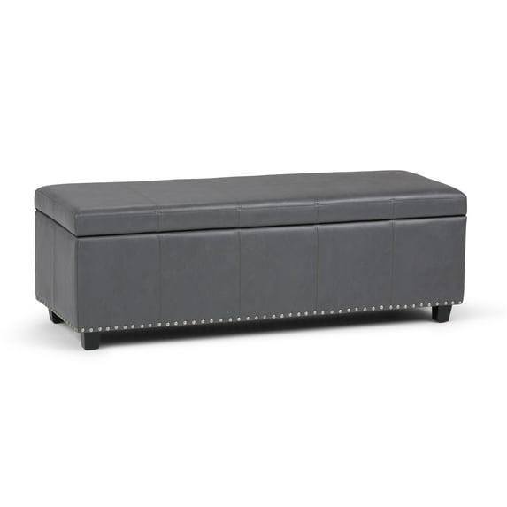 Simpli Home Kingsley 48"W Upholstered Storage Ottoman with Lift-Top Lid, Nailhead Trim, and Stitching Detail
