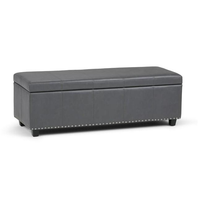 Simpli Home Hamilton 48"W Upholstered Storage Ottoman Bench with Lift-Top Lid, Tufted Design, and Nailhead Trim
