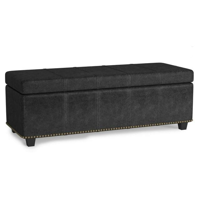 Simpli Home Kingsley 48"W Upholstered Storage Ottoman with Lift-Top Lid, Nailhead Trim, and Stitching Detail