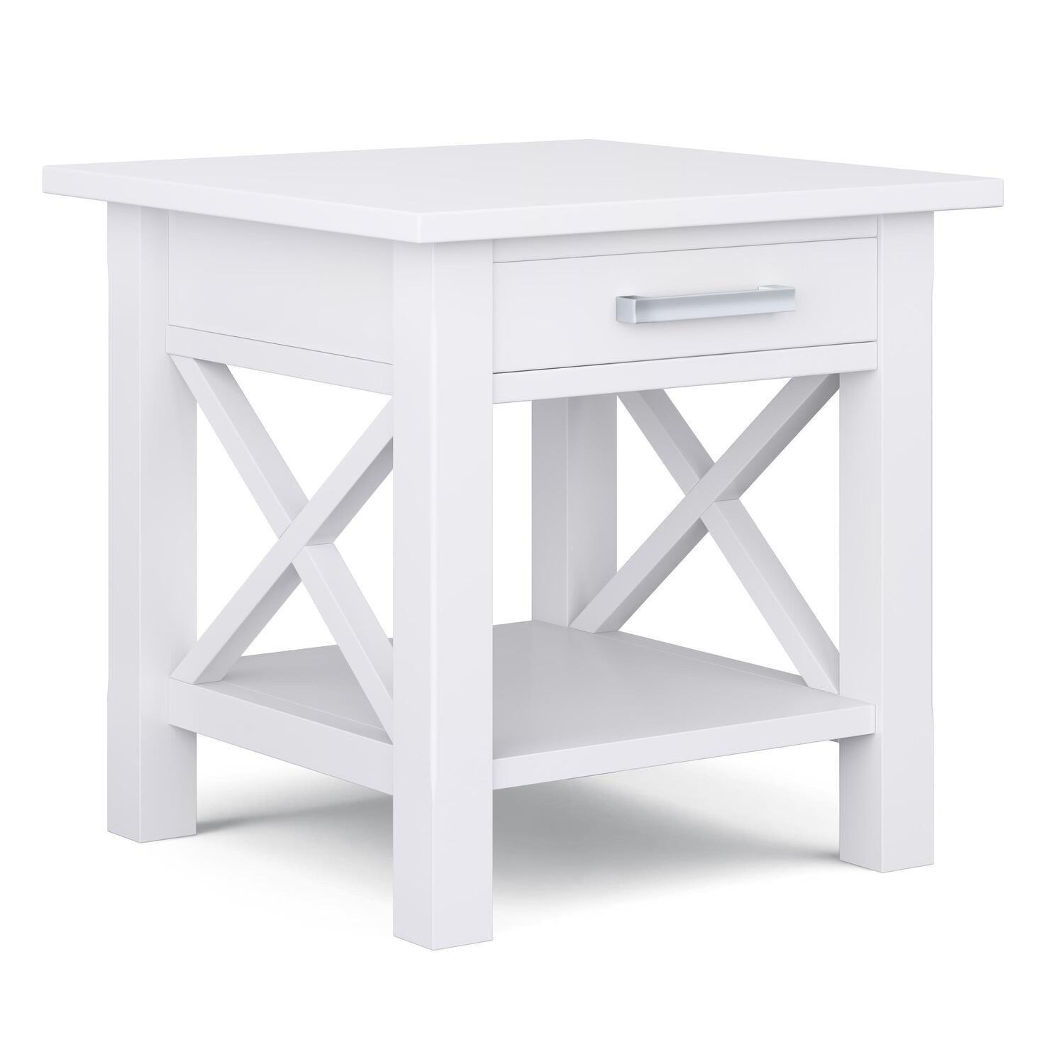 Simpli Home Kitchener 21" Square Contemporary Solid Wood End Table in White