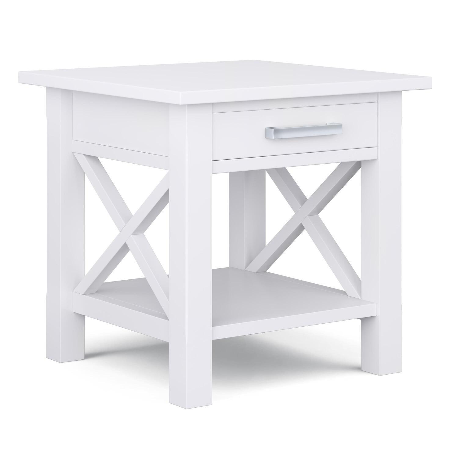 Kitchener Contemporary White Solid Wood Square End Table with Storage