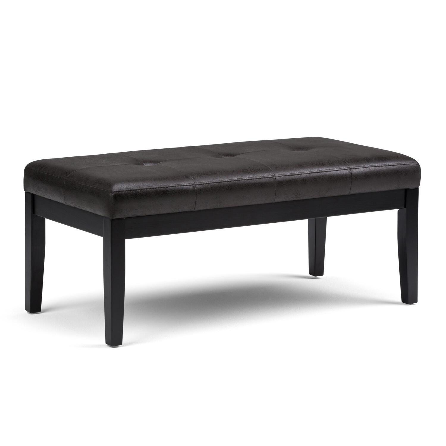 Slate Gray Tufted Rectangular Bench Ottoman