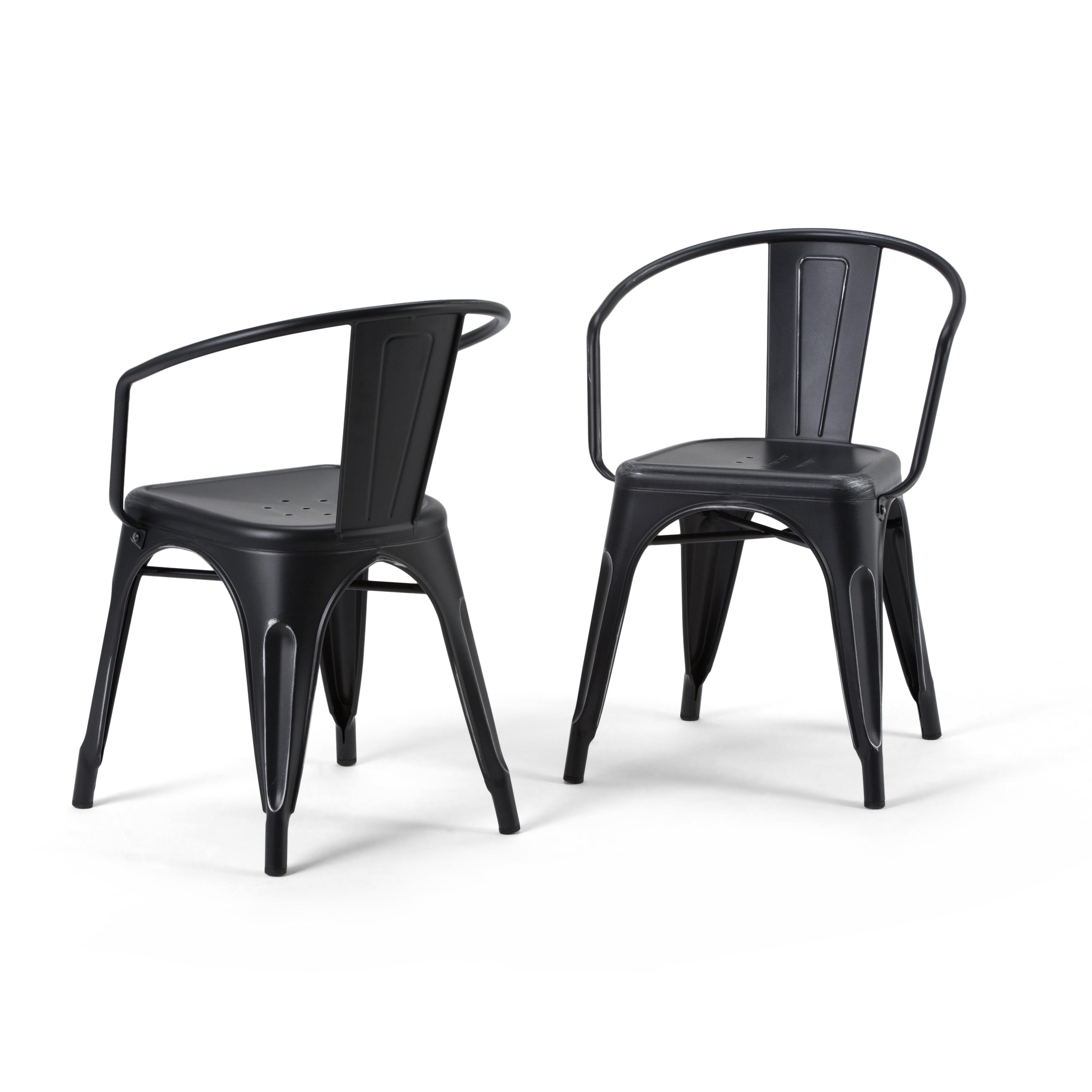 Larkin Distressed Black and Silver Metal Dining Arm Chair Set