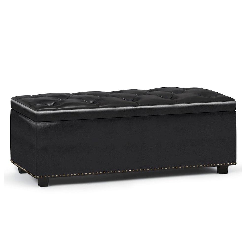 Simpli Home Hamilton 44"W Upholstered Lift-Top Storage Ottoman with Nailhead Trim and Tufted Detailing