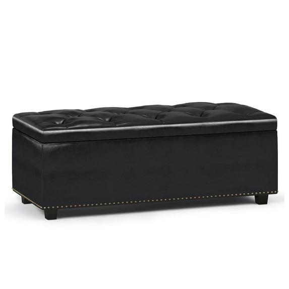 Simpli Home Hamilton 44"W Upholstered Lift-Top Storage Ottoman with Nailhead Trim and Tufted Detailing