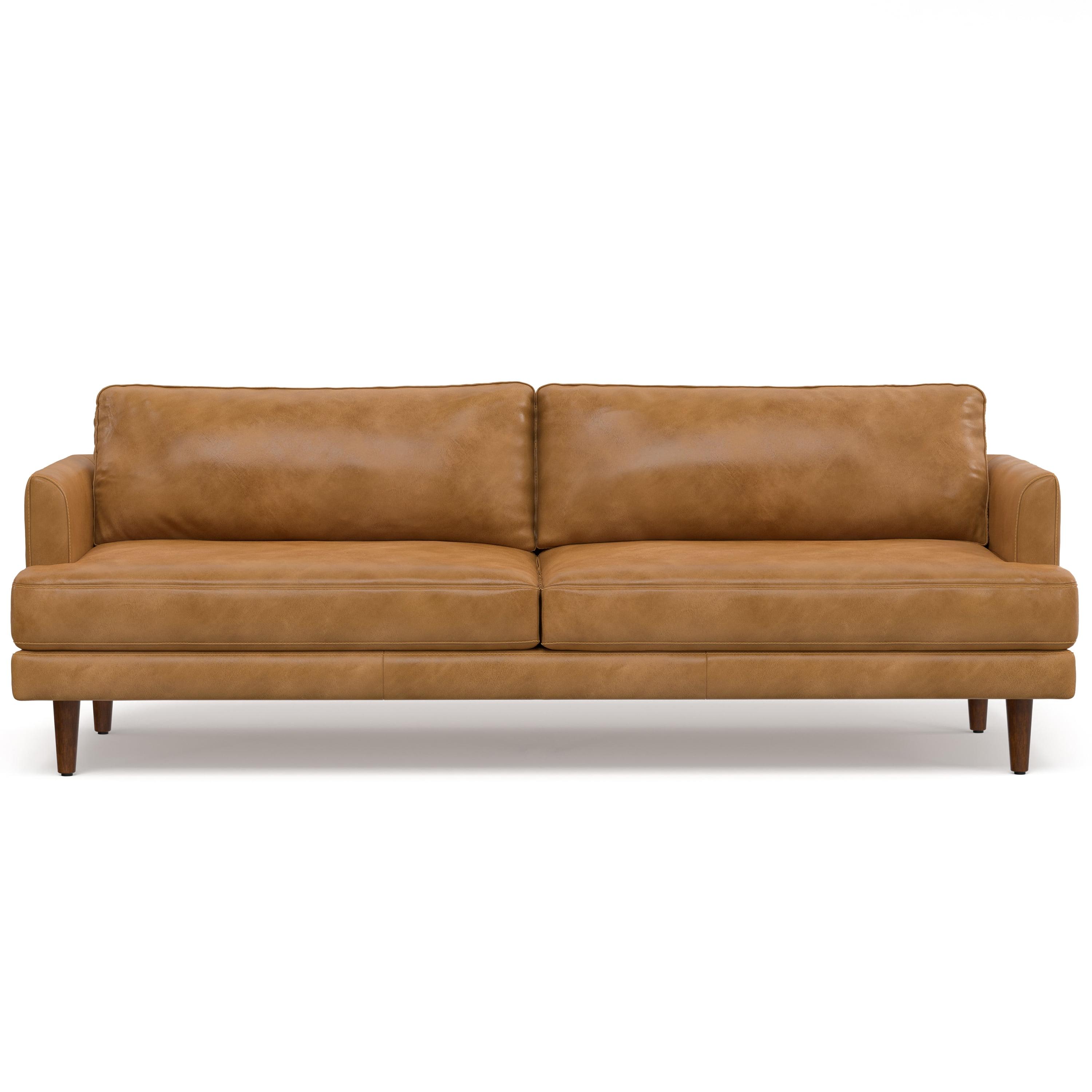 Livingston Sienna Leather 90-Inch Mid-Century Modern Sofa