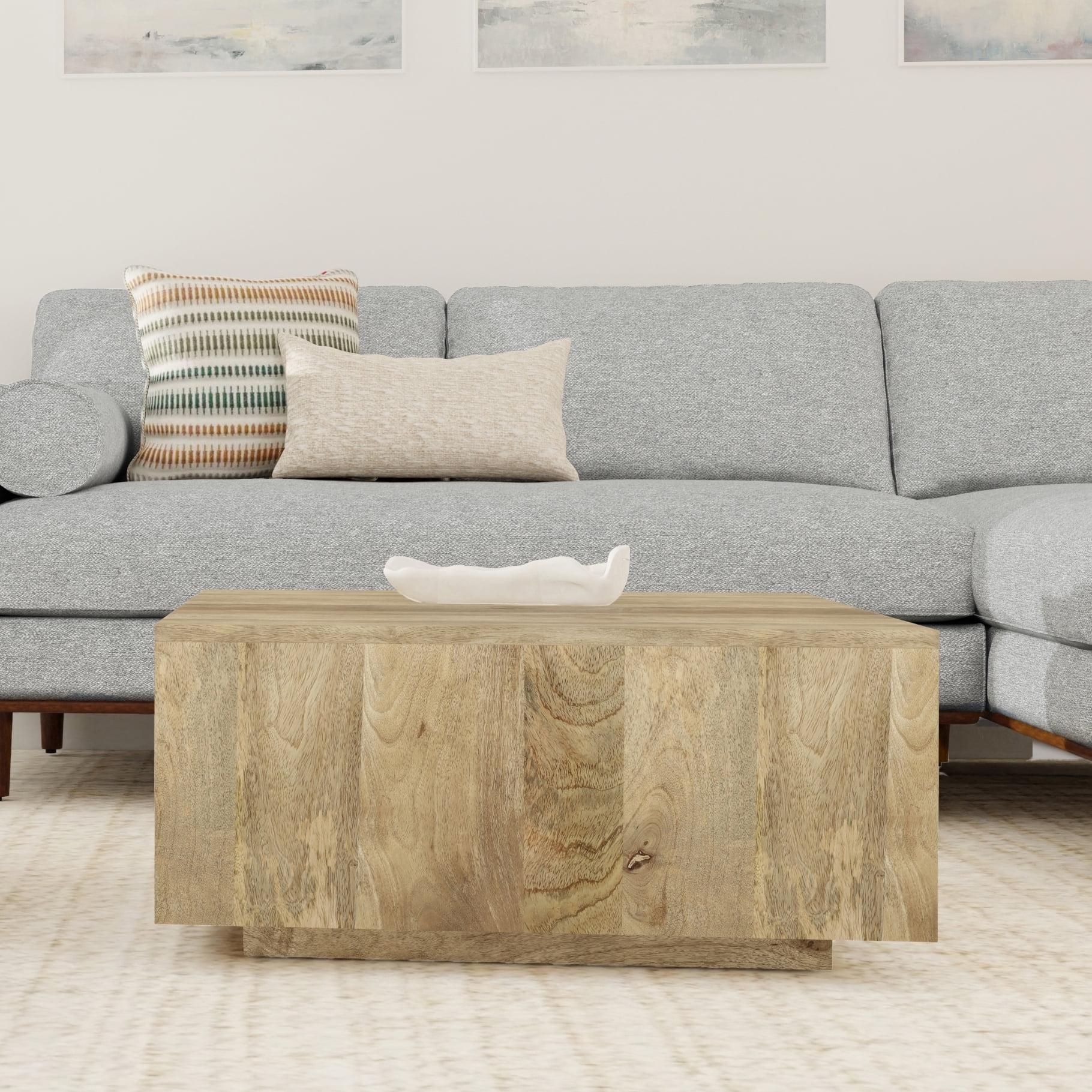 Natural Mango Wood Square Coffee Table with Streamlined Silhouette