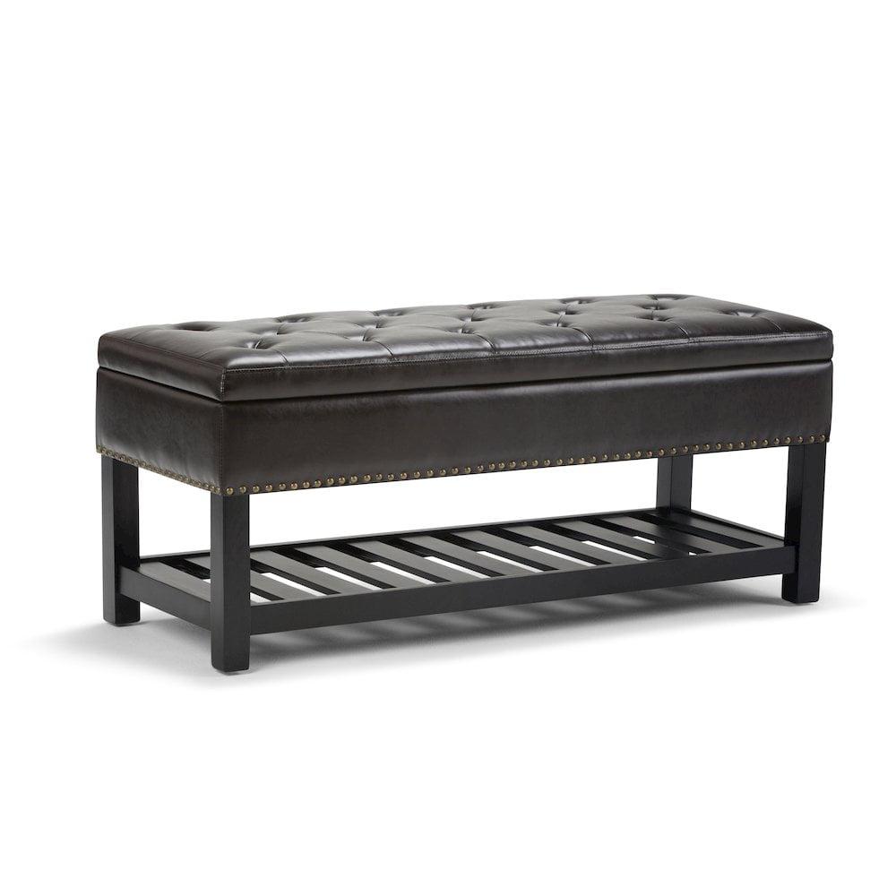 Simpli Home Lomond 43" Transitional Rectangle Ottoman Bench in Tanners Brown Faux Leather