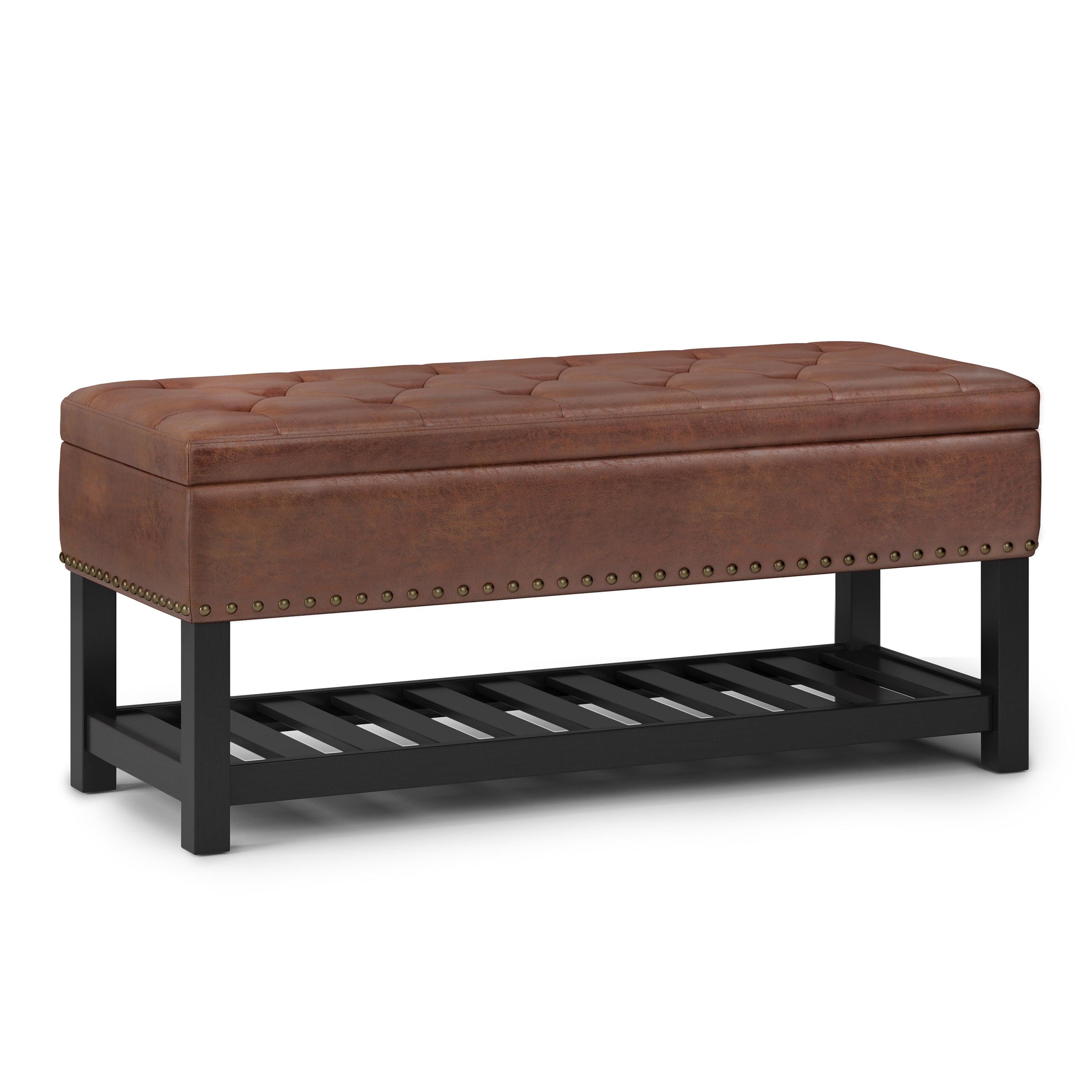 Simpli Home Lomond Faux Leather Upholstered Storage Bench