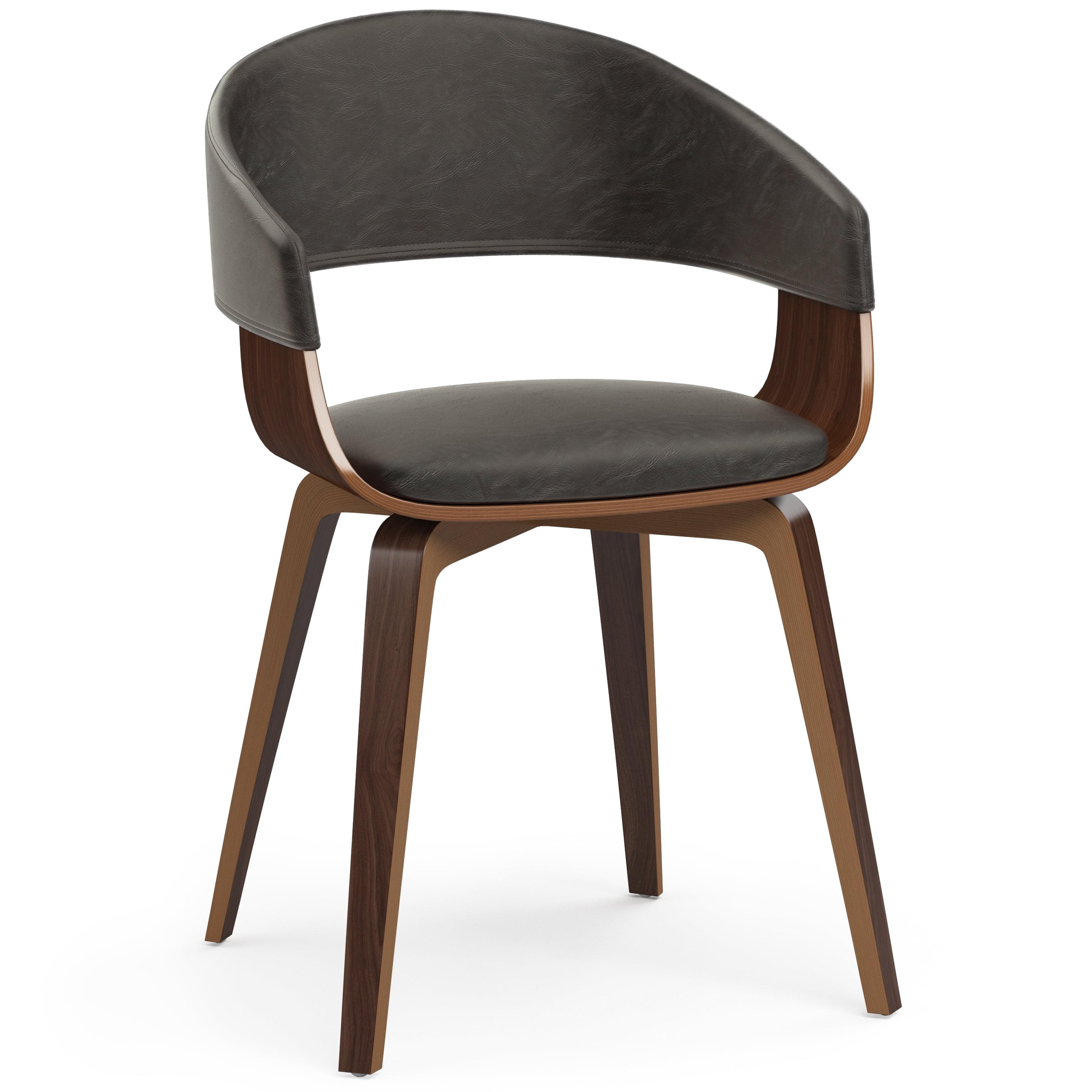 Simpli Home Lowell Bentwood Upholstered Dining Chair with Curved Backrest in Mid-Century Modern Style