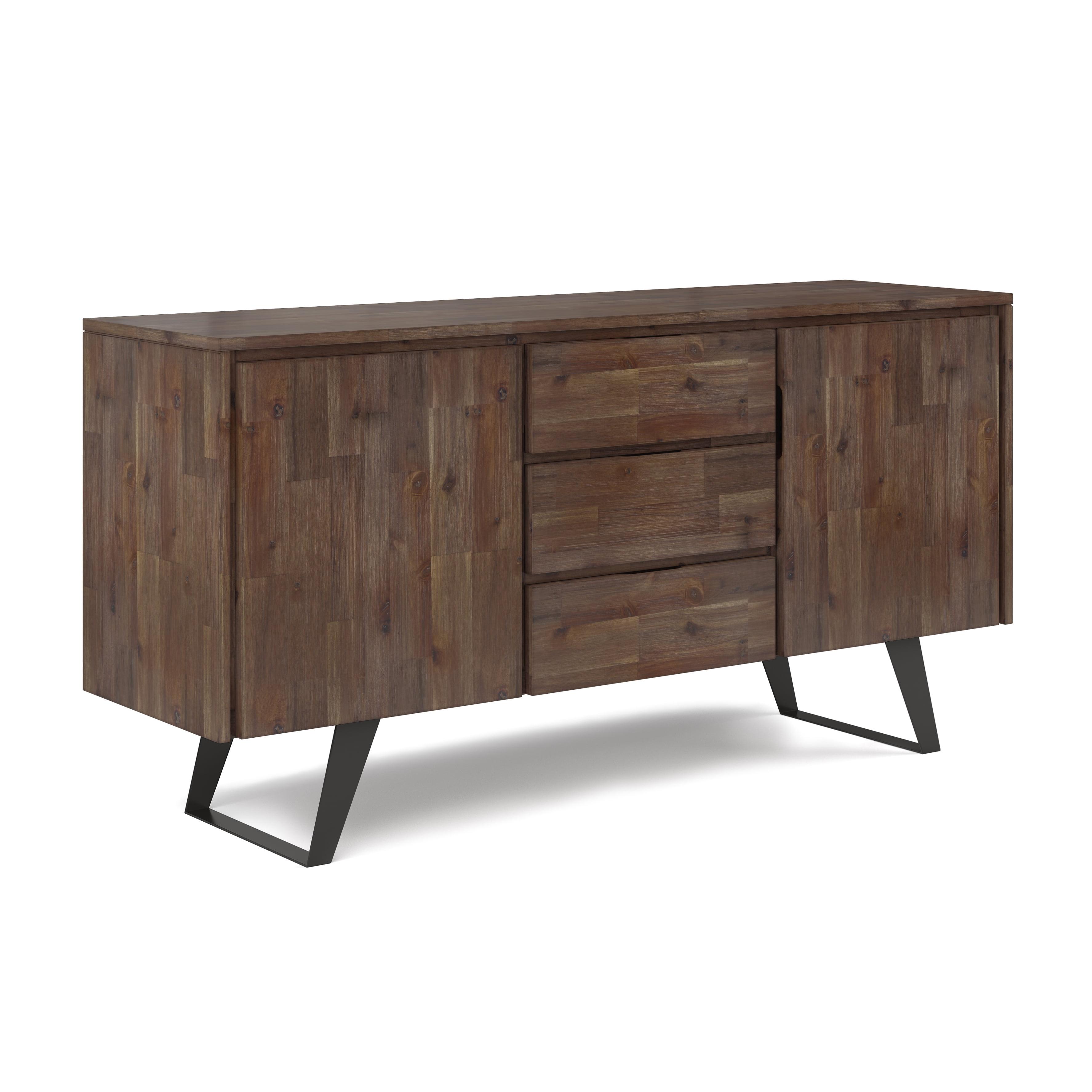 Simpli Home Lowry SOLID ACACIA WOOD and Metal 60 inch x 17 inch Rectangle Modern Industrial Sideboard Buffet in Rustic Natural Aged Brown