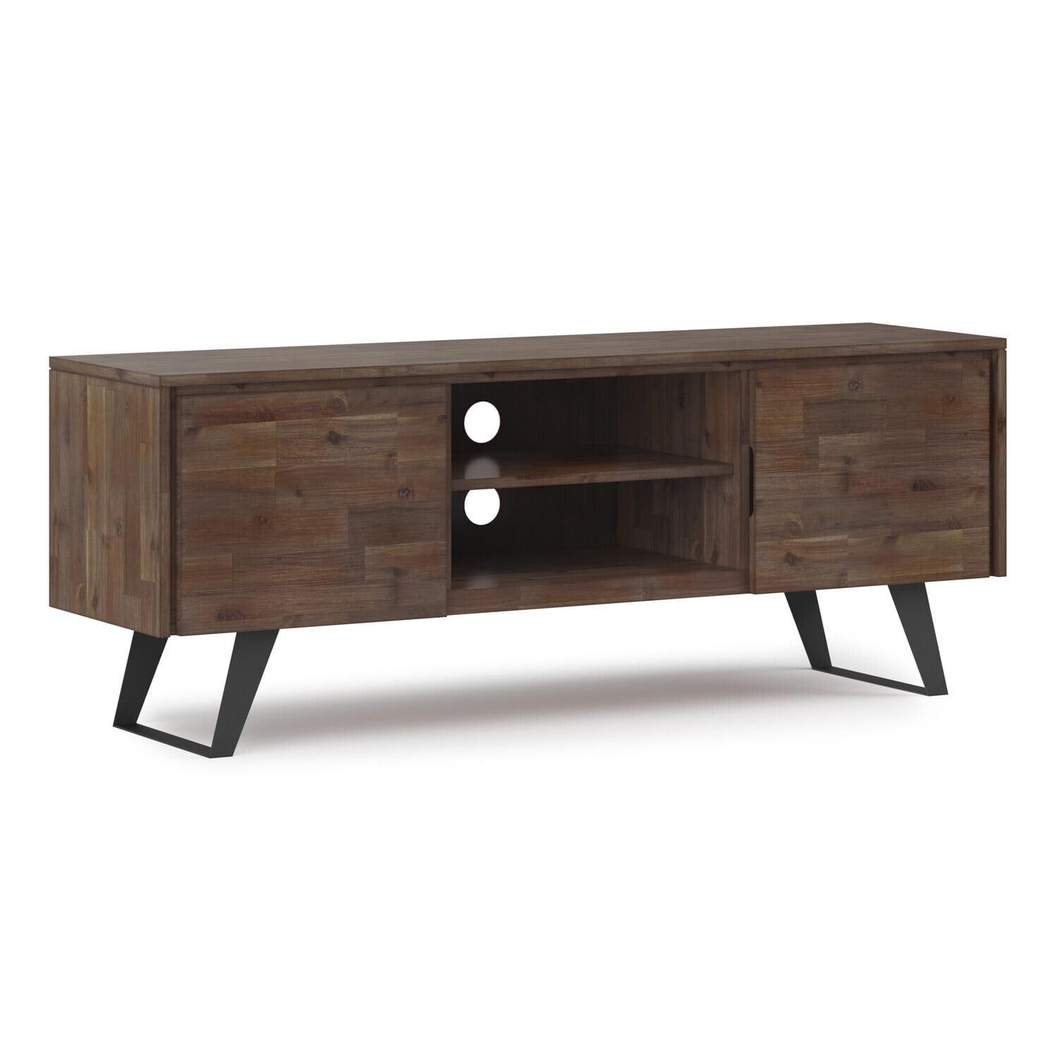 Simpli Home Lowry 63"W Solid Wood Modern Industrial TV Stand for TVs up to 70" with Storage
