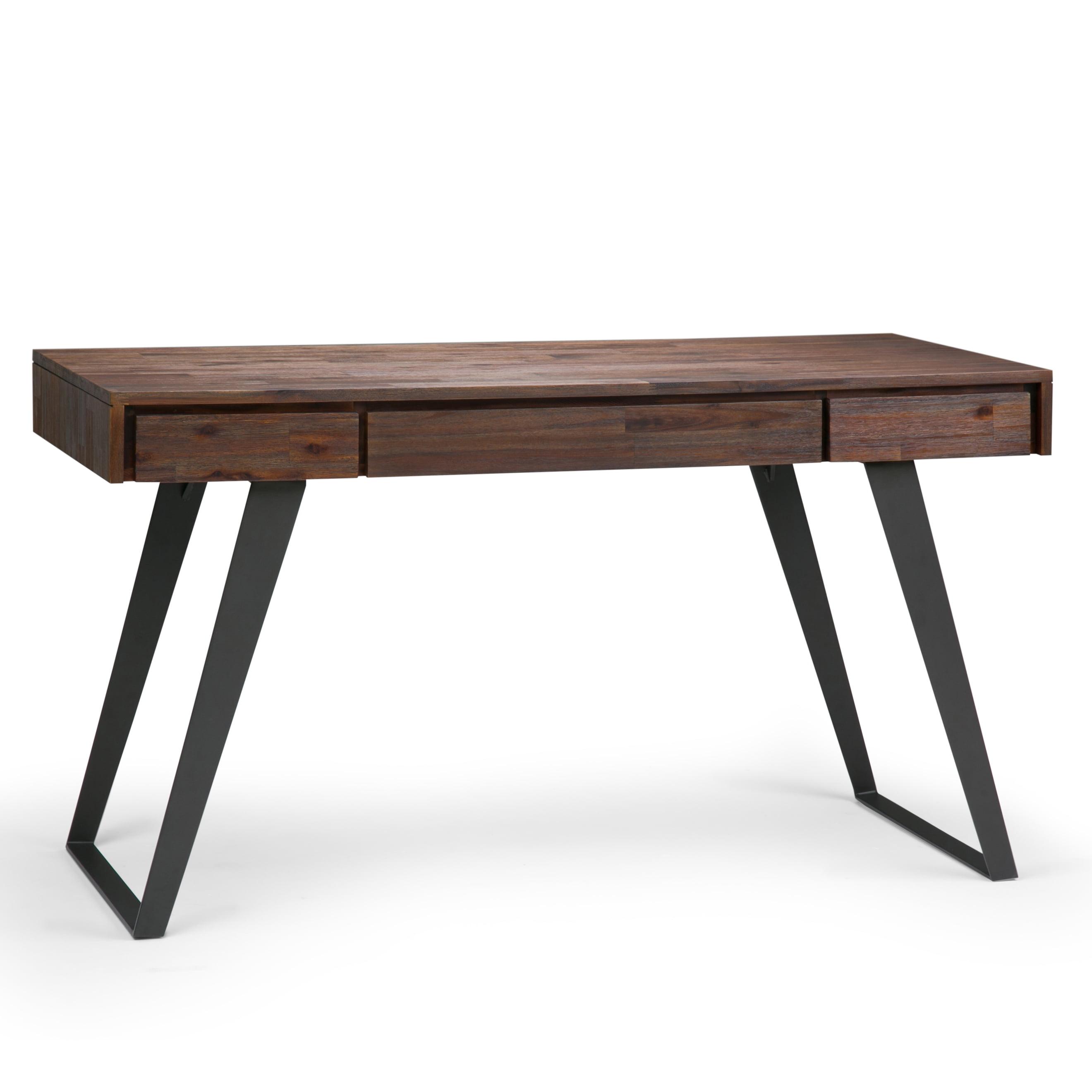 Simpli Home Lowry Solid Acacia Wood Desk, Industrial Style with Keyboard Tray and 2 Drawers
