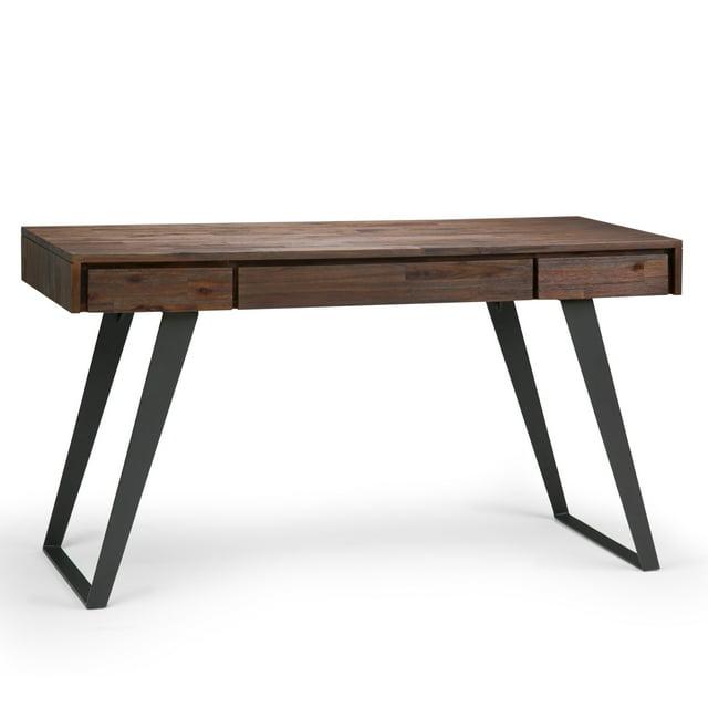Simpli Home Lowry Solid Acacia Wood Desk, Industrial Style with Keyboard Tray and 2 Drawers