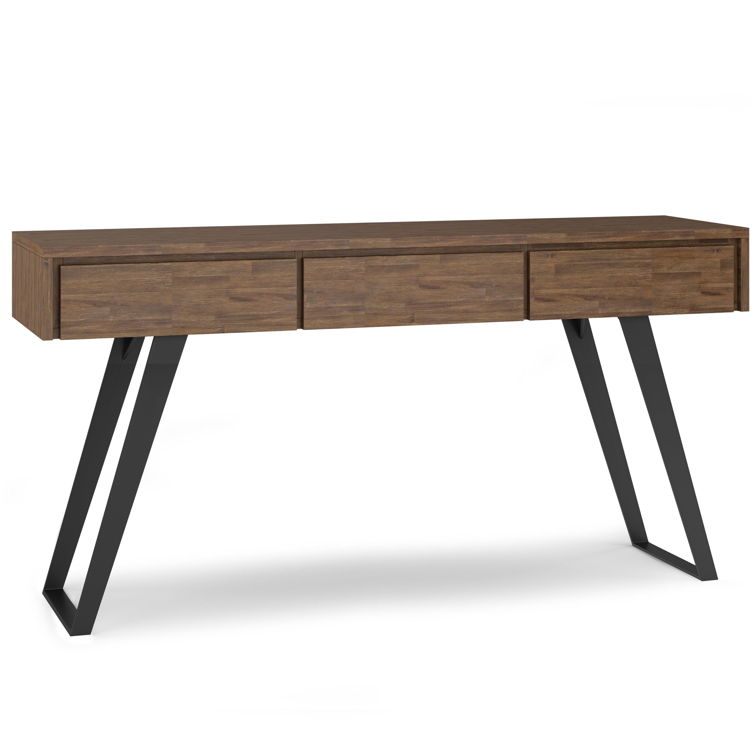 Rustic Natural Aged Brown Acacia & Metal Industrial Console with Storage