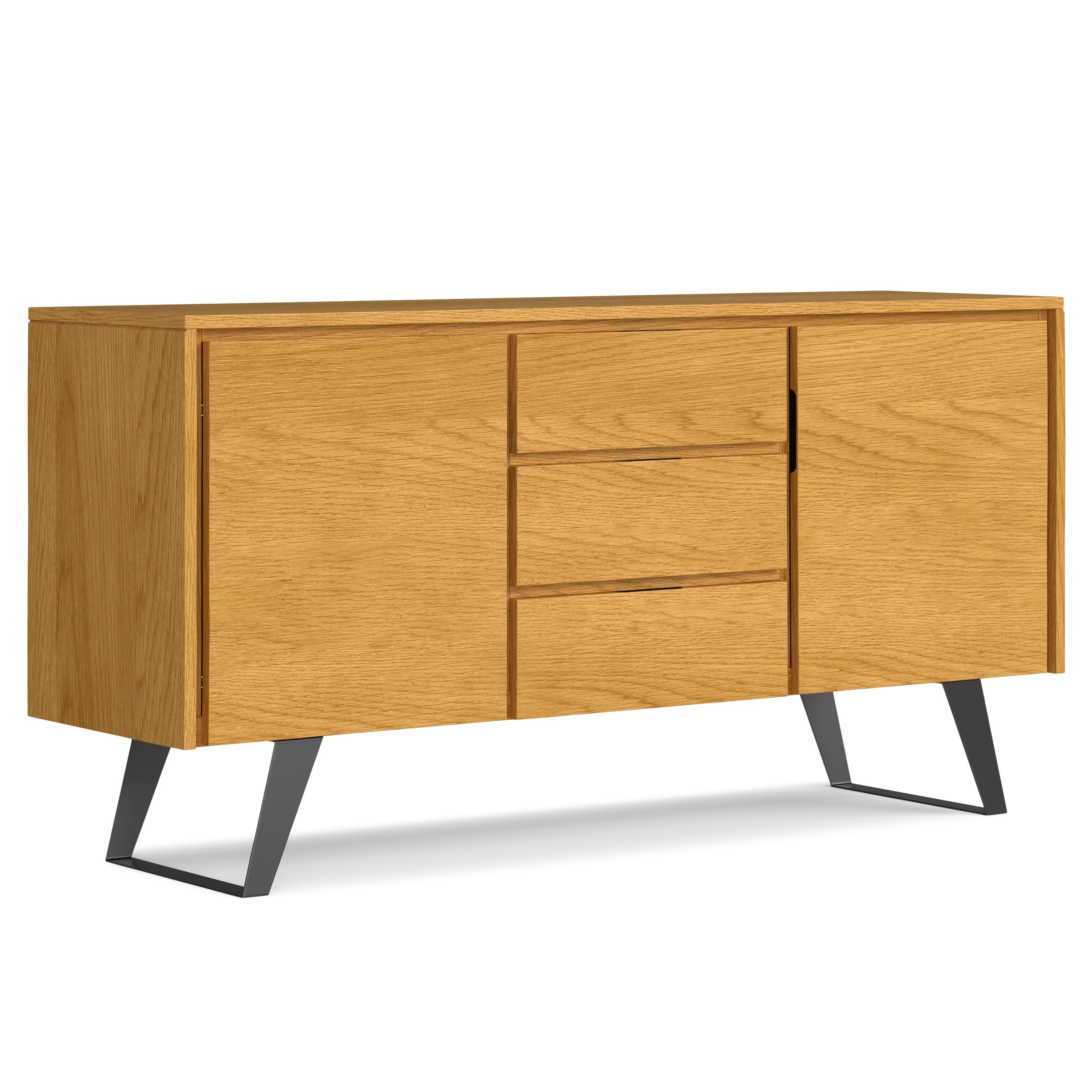 Simpli Home Lowry 60"W Solid Wood Modern Industrial 2-Door Sideboard Buffet with 3 Center Drawers