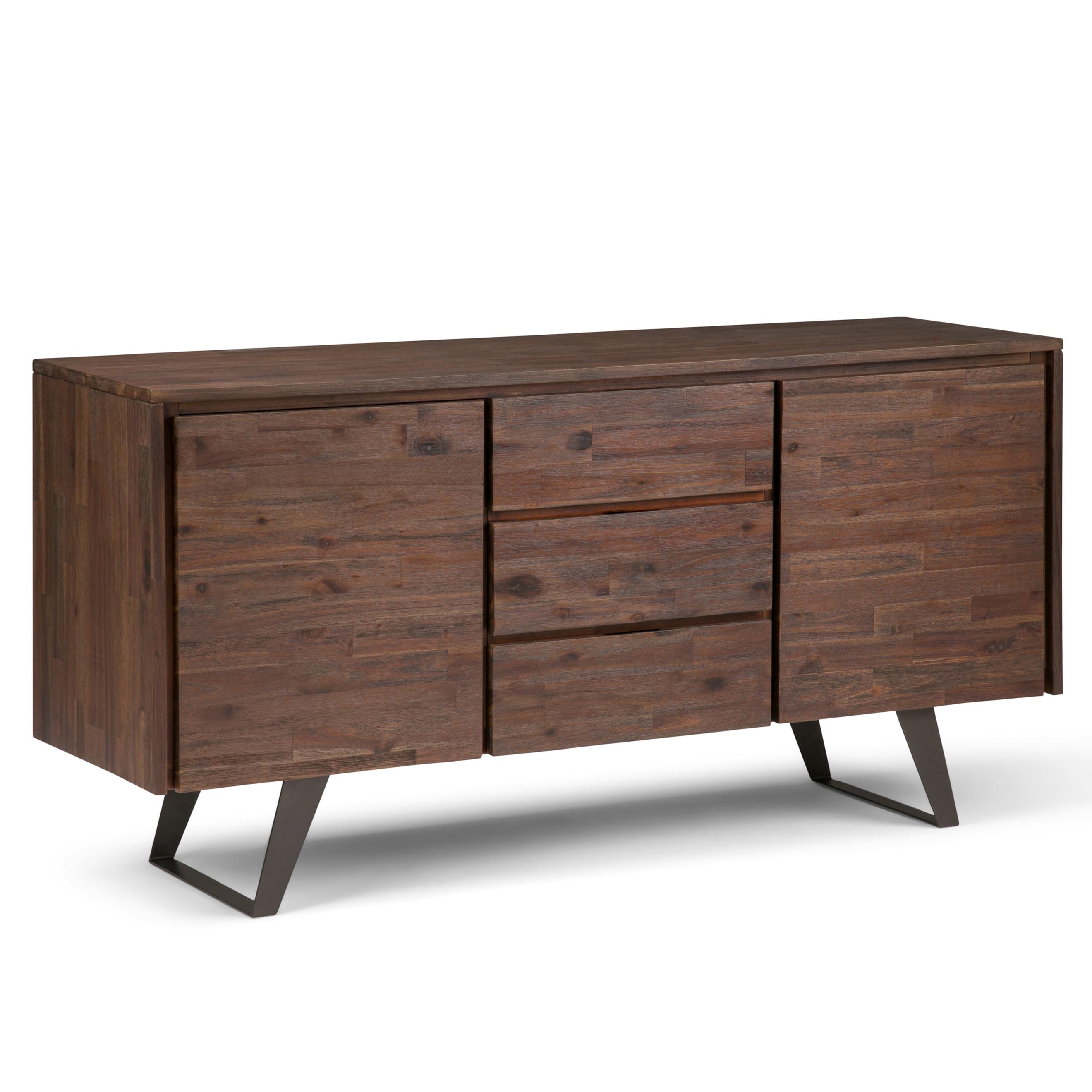 Simpli Home Lowry 60"W Solid Wood Modern Industrial 2-Door Sideboard Buffet with 3 Center Drawers