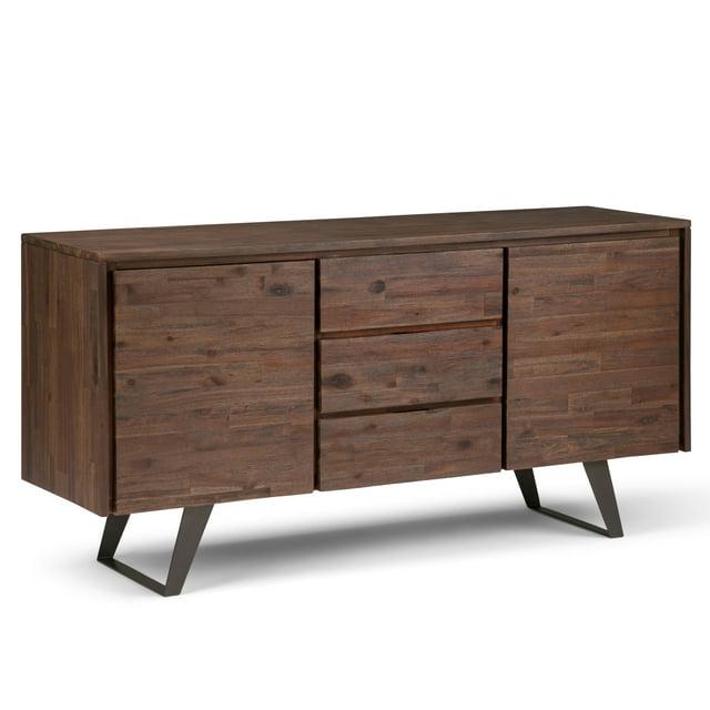 Simpli Home Lowry 60"W Solid Wood Modern Industrial 2-Door Sideboard Buffet with 3 Center Drawers