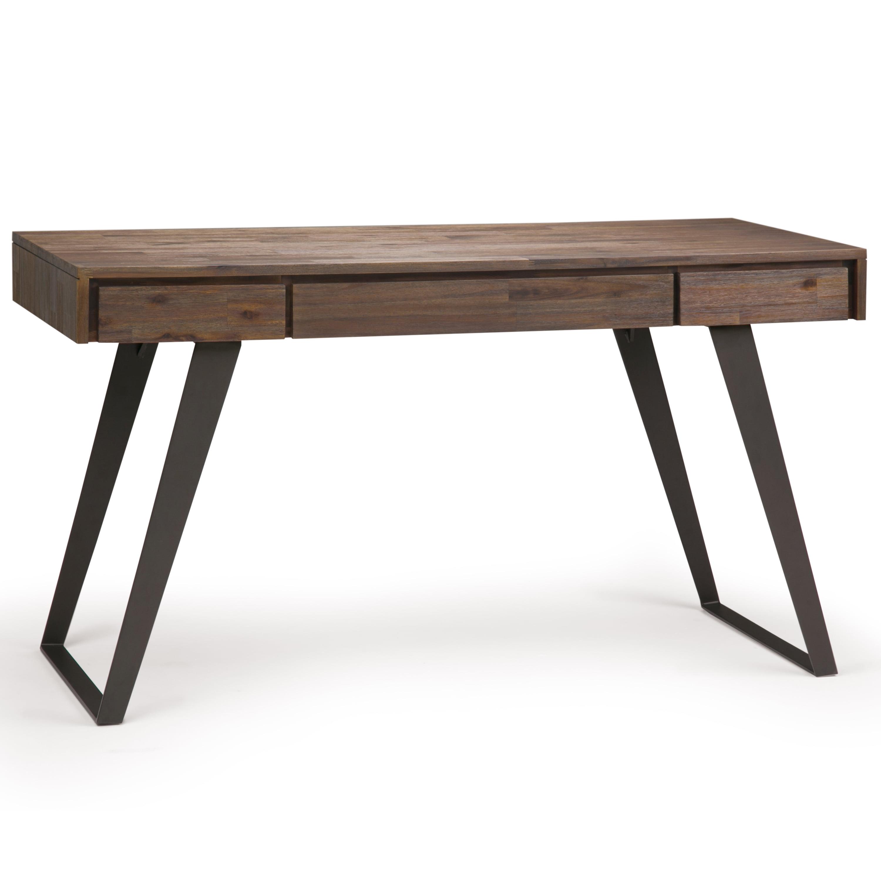 Simpli Home Lowry Solid Acacia Wood Desk, Industrial Style with Keyboard Tray and 2 Drawers