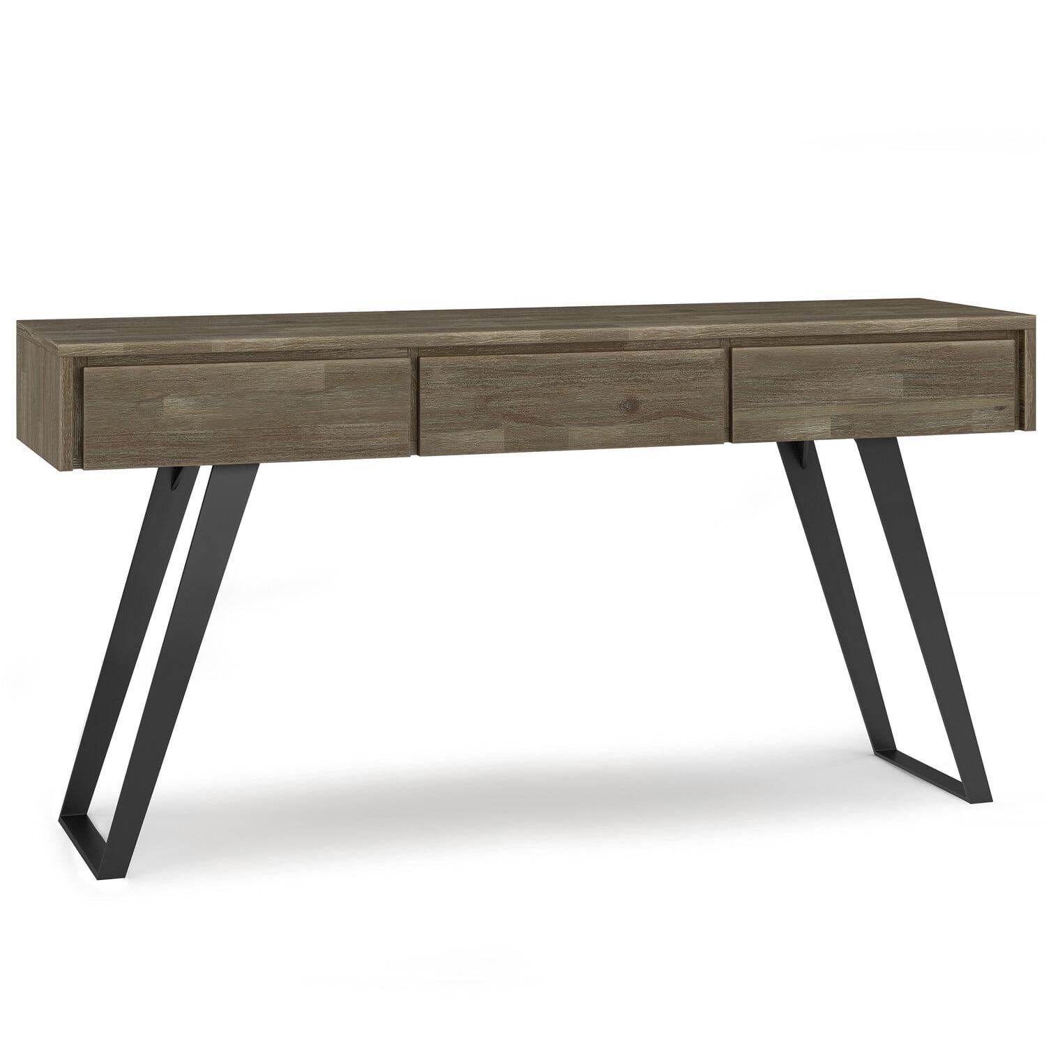 Urban Acacia & Metal 60" Console Table with Storage in Distressed Grey