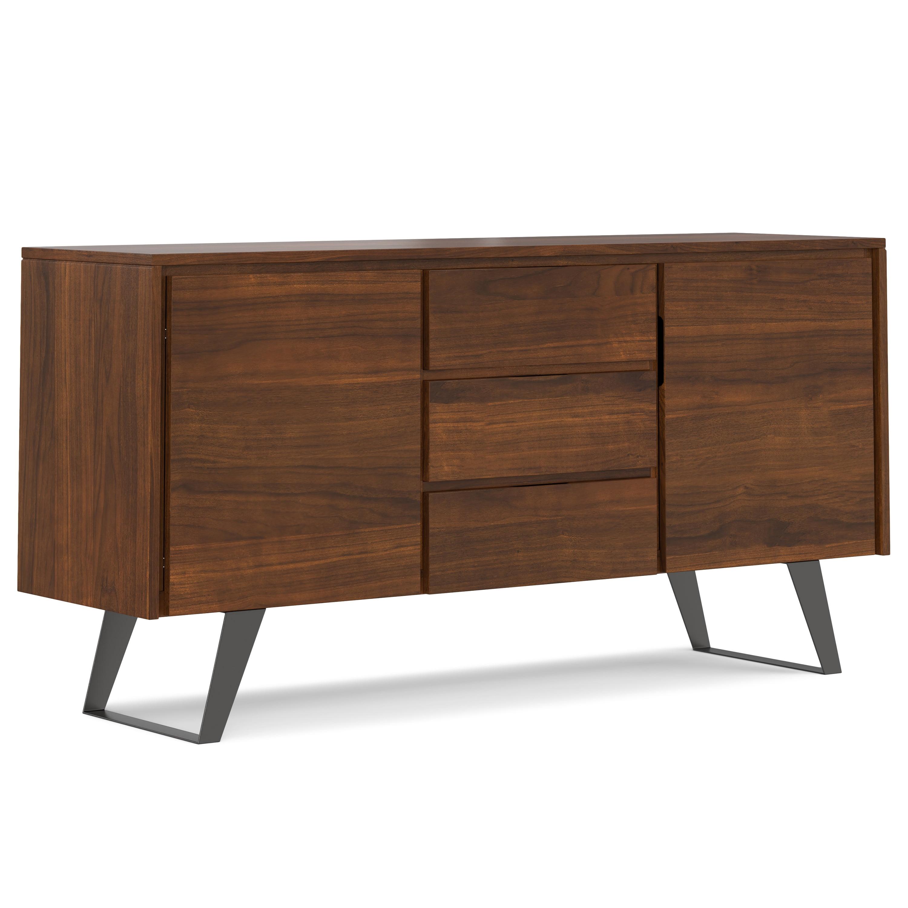 Simpli Home Lowry 60"W Solid Wood Modern Industrial 2-Door Sideboard Buffet with 3 Center Drawers