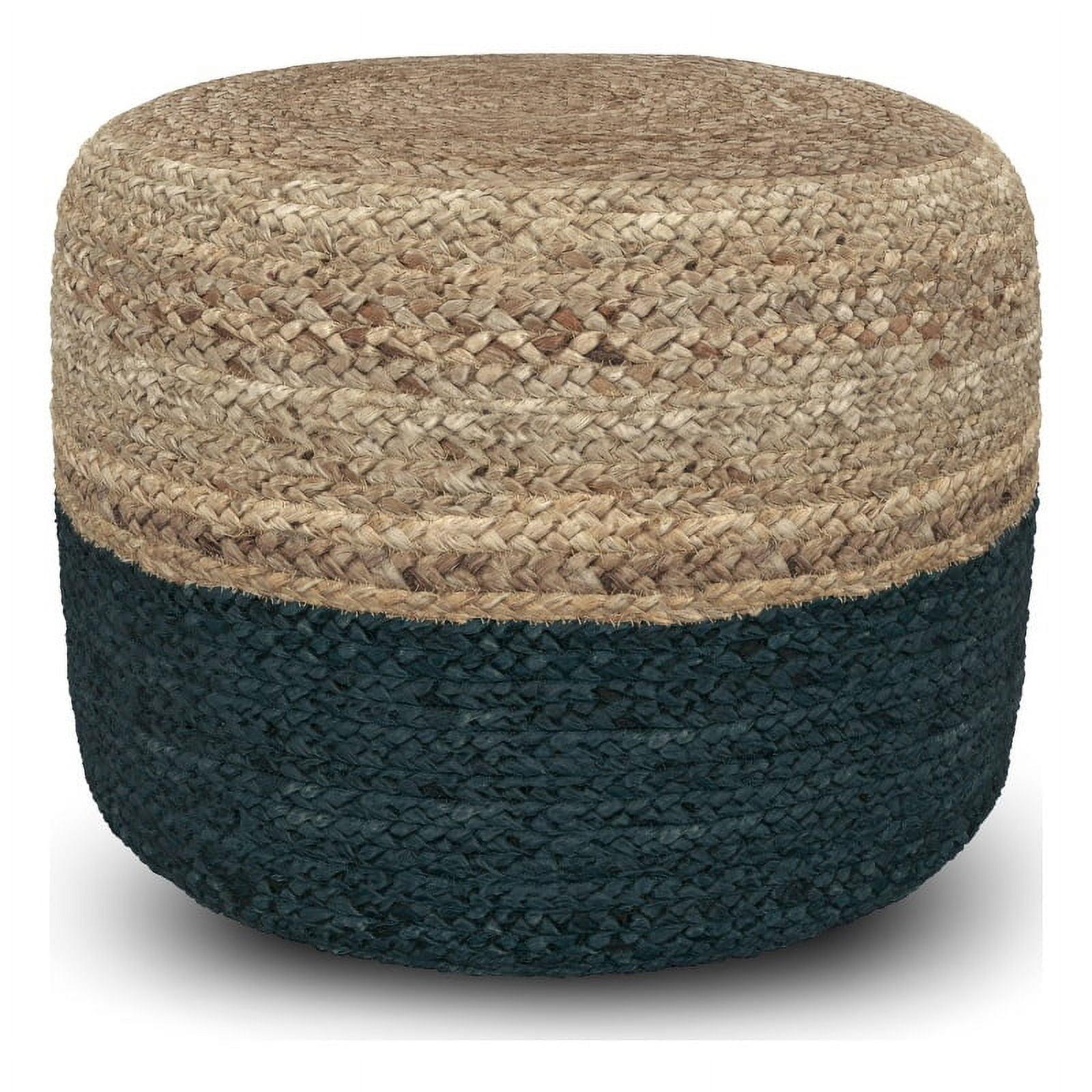 Lydia Teal and Natural Woven Jute Round Pouf