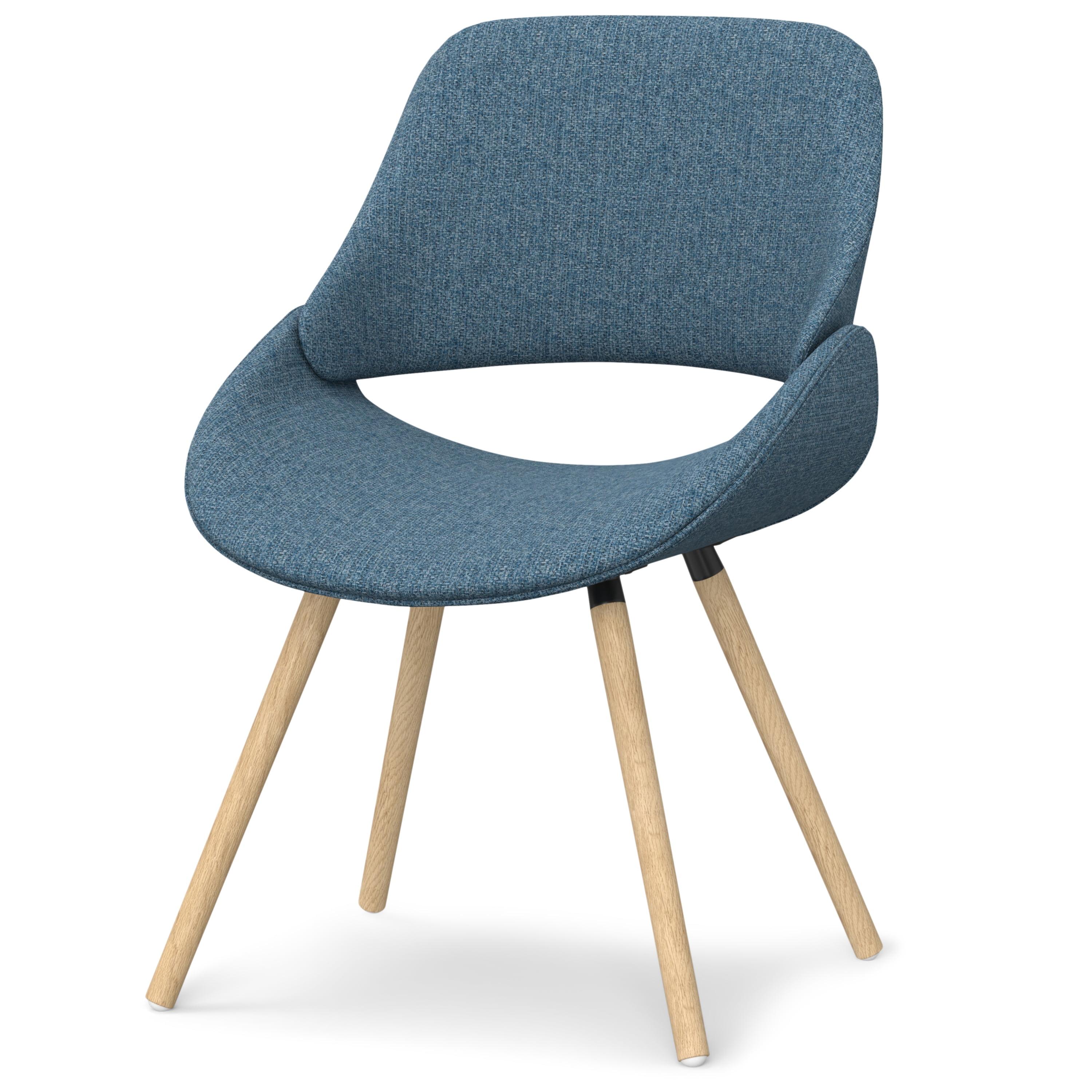 Denim Blue Linen Upholstered Dining Chair with Natural Oak Legs