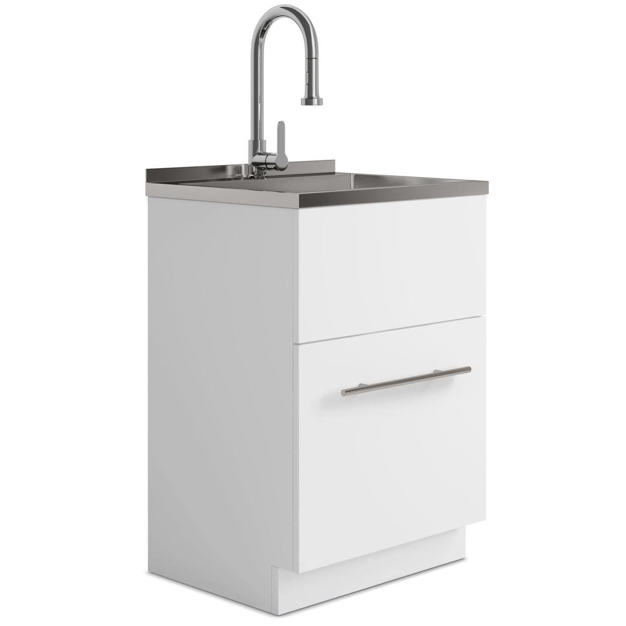 Metro 24 Inch White Laundry Cabinet with Stainless Steel Sink