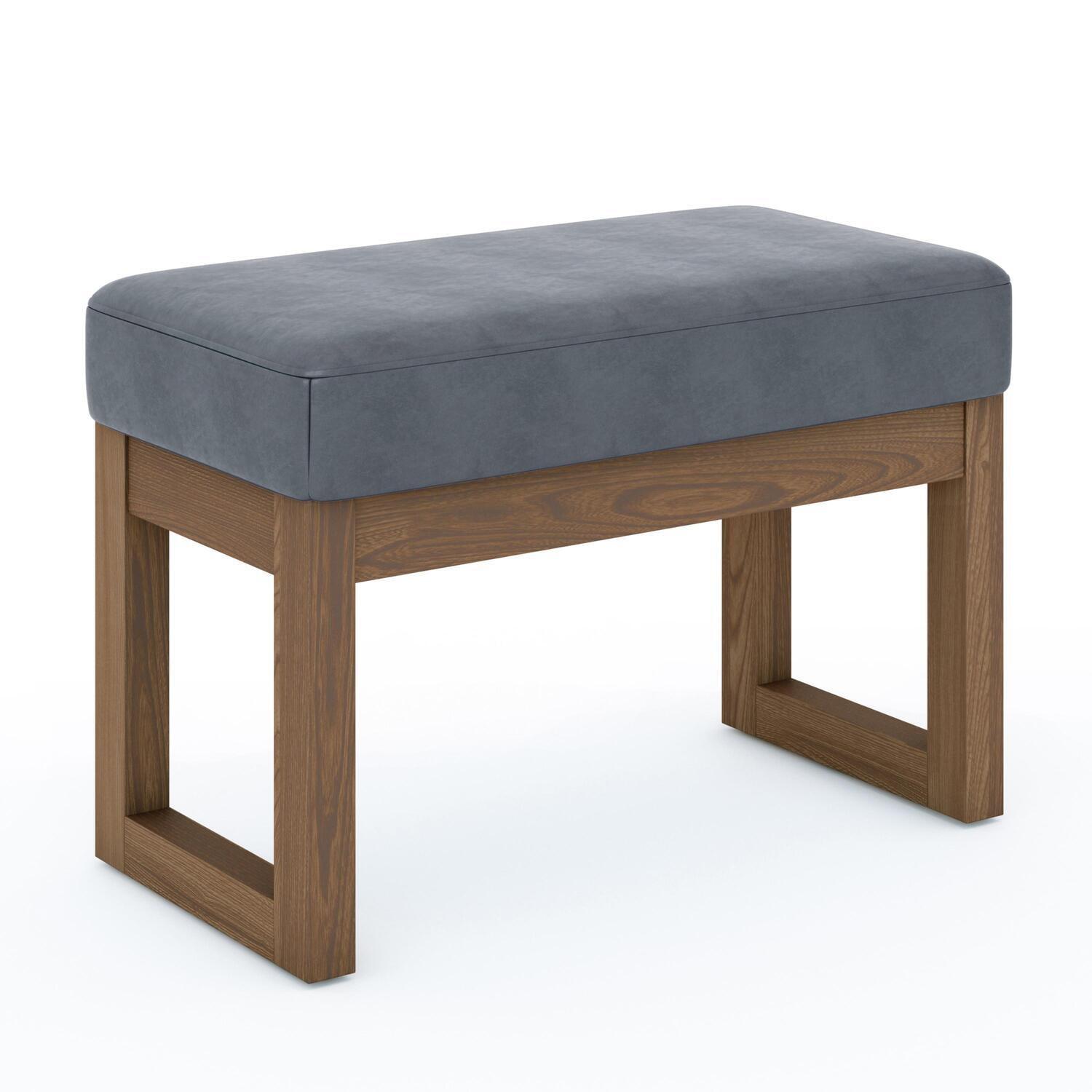 Simpli Home Milltown Ottoman Bench with Upholstered Seat and Solid Wood Frame