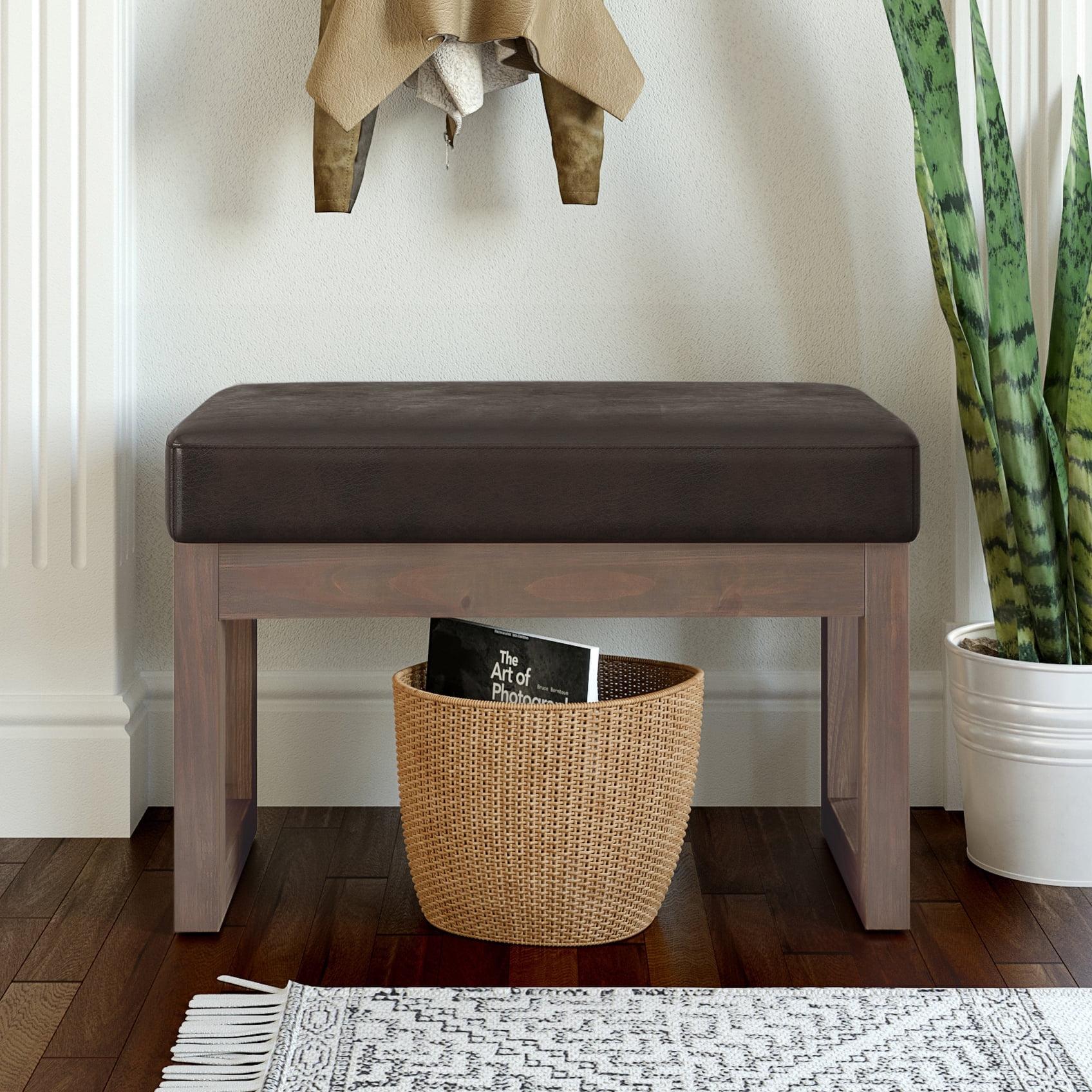 Simpli Home Milltown 26 inch Wide Contemporary Rectangle Footstool Ottoman Bench in Distressed Brown Faux Leather