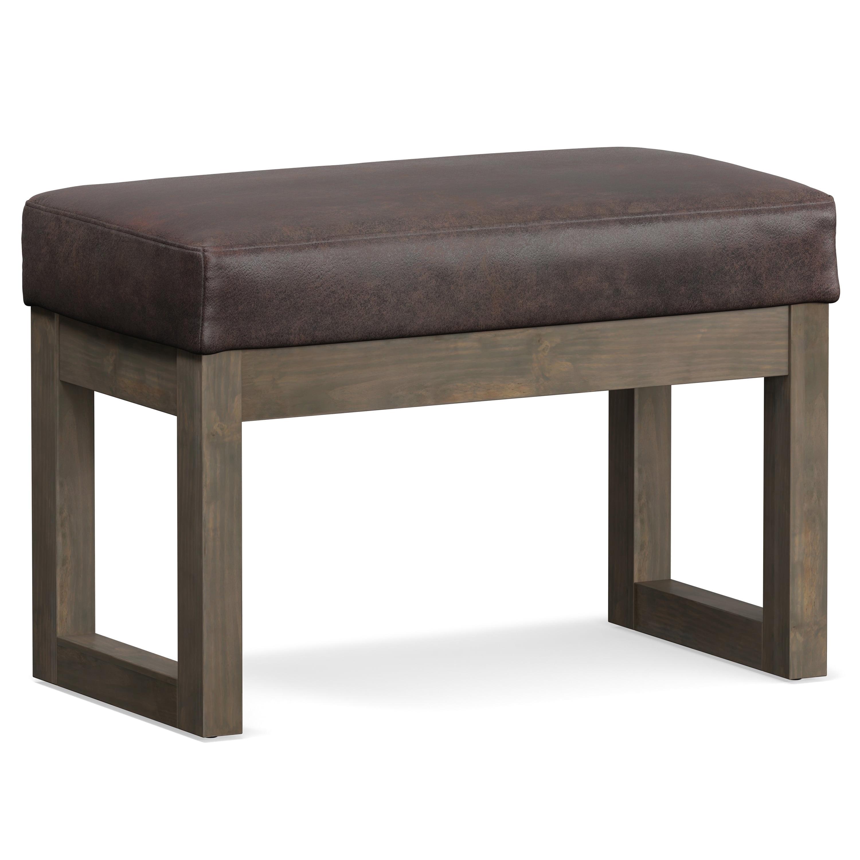 Simpli Home Milltown Ottoman Bench with Upholstered Seat and Solid Wood Frame