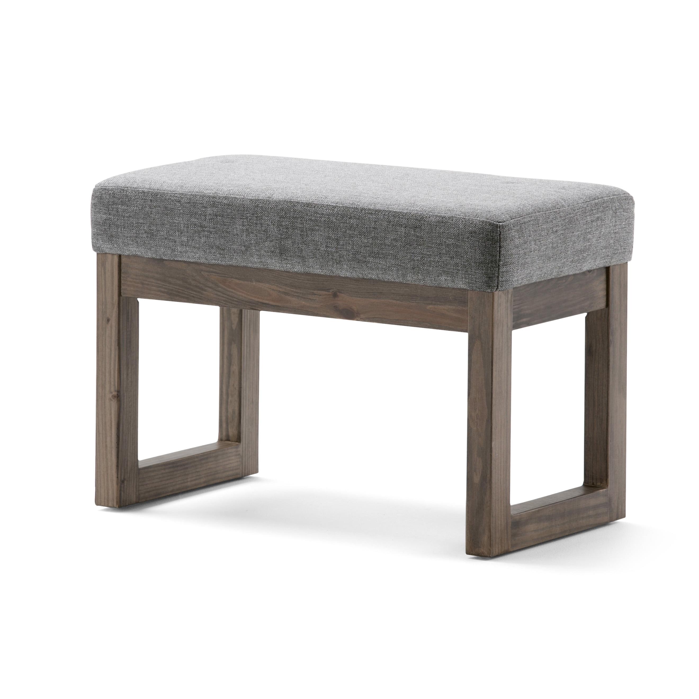 Modern Grey Linen Look Narrow Profile Footstool Bench