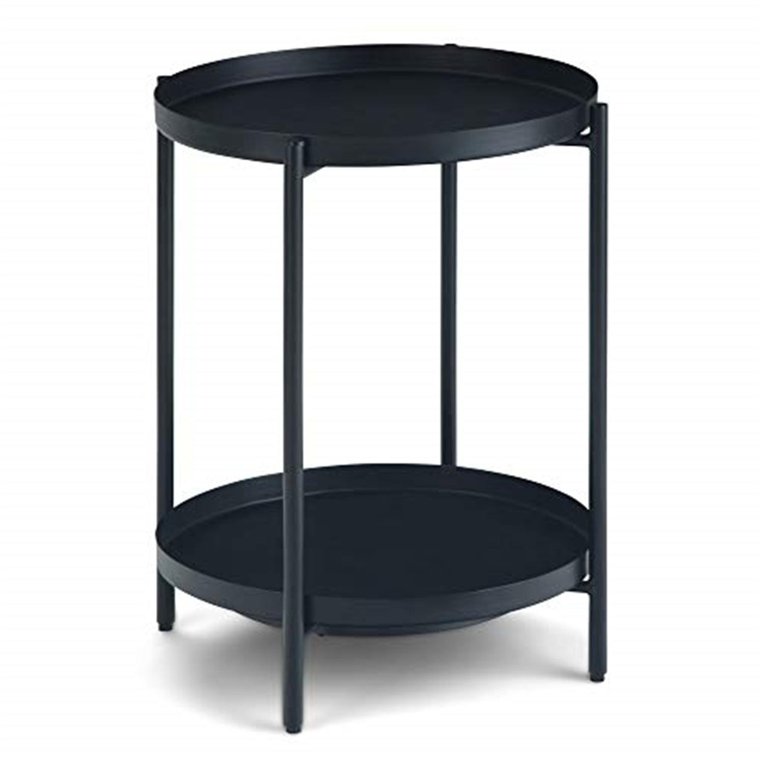 Monet Industrial Round Black Metal End Table with Removable Trays