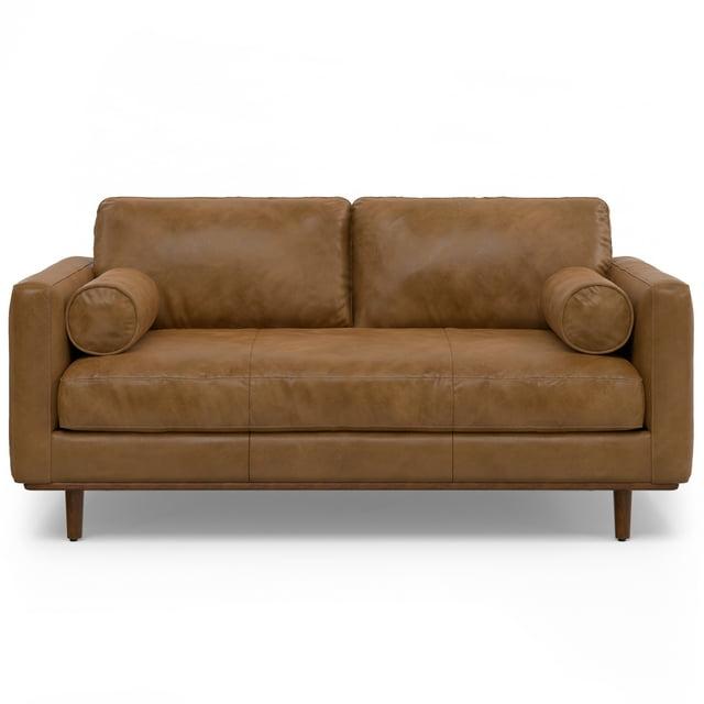 Simpli Home Morrison Genuine Leather Sofa, Mid-Century Modern Couch for Living Room, Handcrafted with Removable Cushions