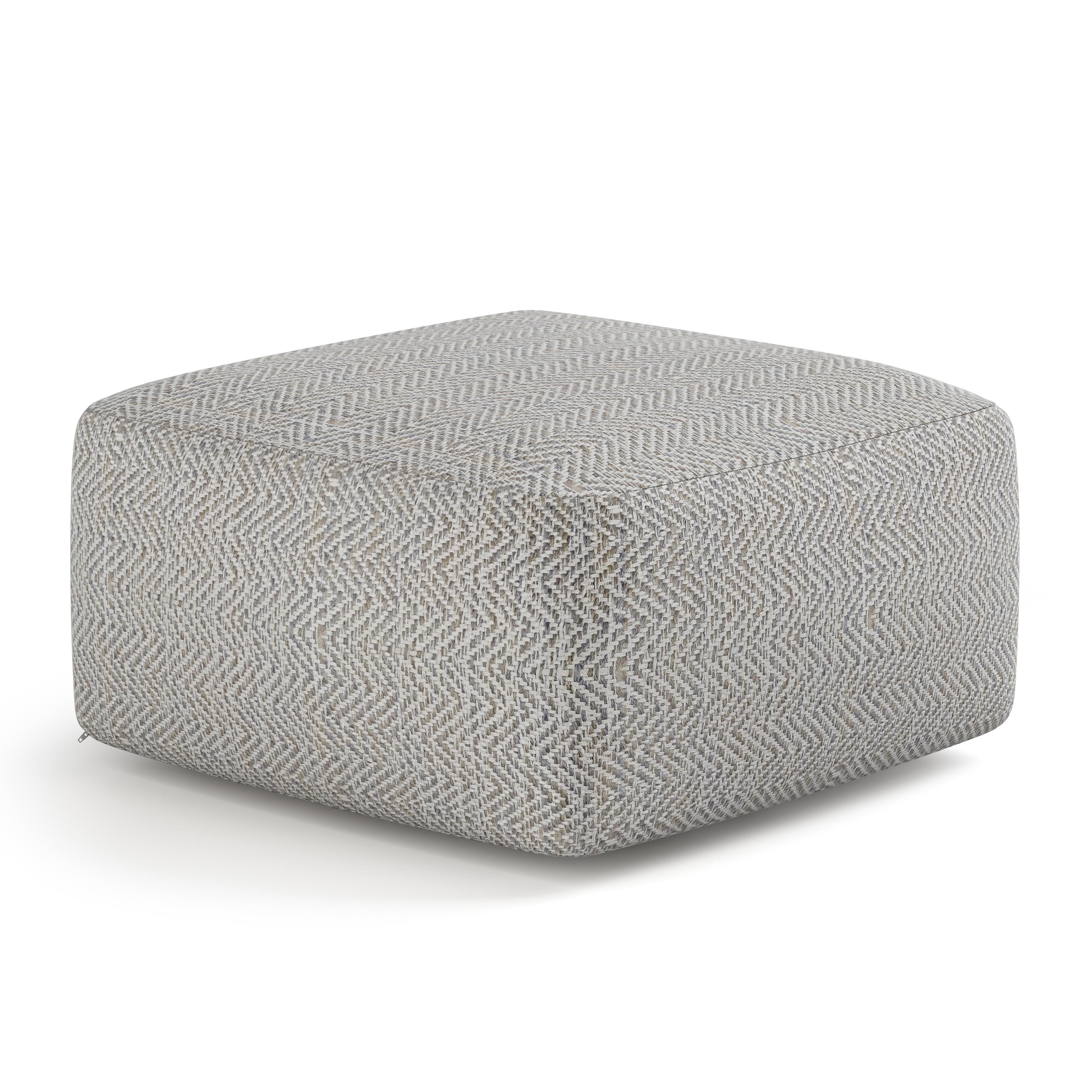 Gray Melange Cotton Blend Square Pouf