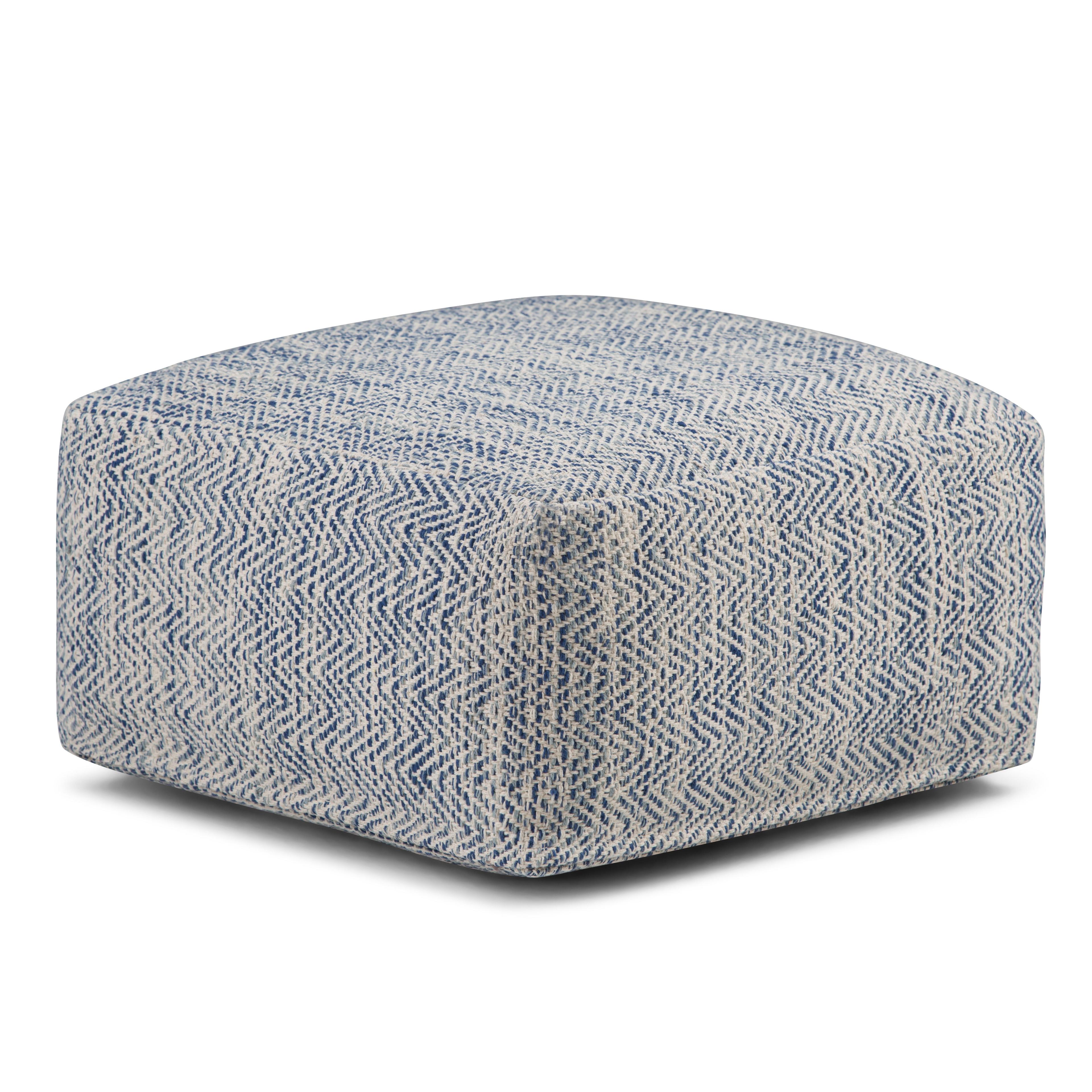 Nate Boho Square Pouf in Denim Melange Cotton