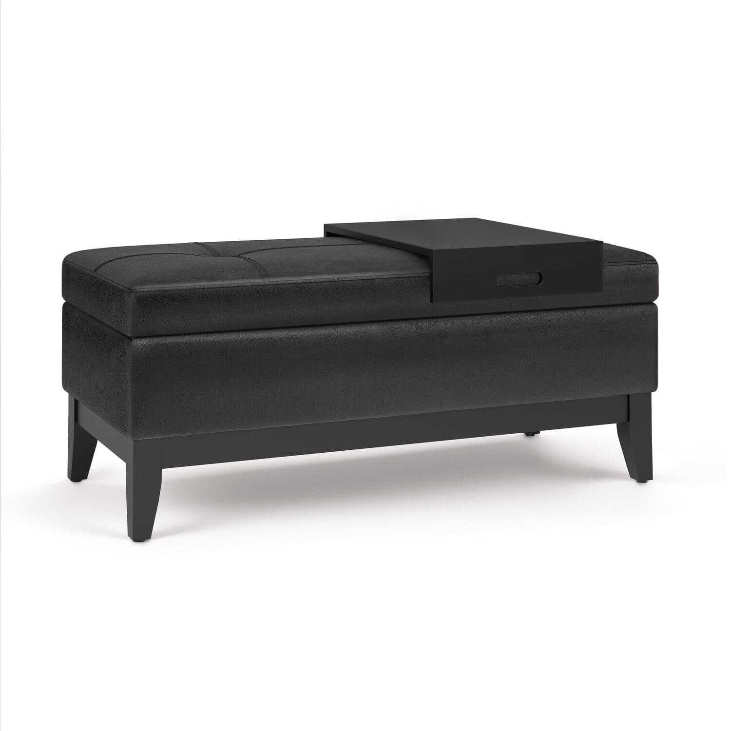 Simpli Home Oregon 42"W Upholstered Storage Ottoman Bench with Lift-Top Lid and Tray